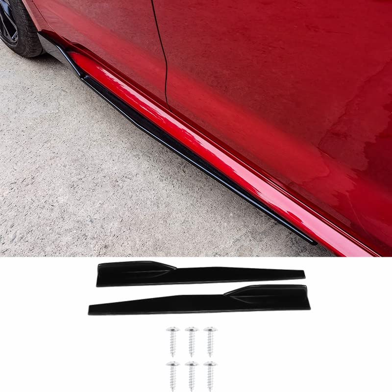 Qiilu 29.3in Universal Car Side Skirt Rocker Panel Lip Splitter - Glossy Black Anti-Scratch Protector for Enhanced Vehicle Styling & Protection | Perfect for Sports Cars, Sedans & Tuner Vehicles