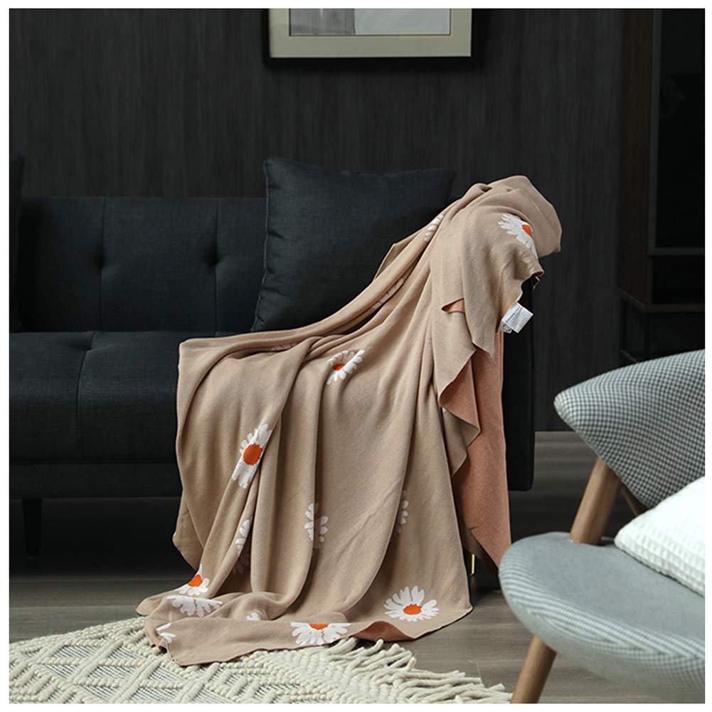 Amadon Lightweight Single Throw Blanket - Daisy Floral Design for Sofa, Couch & Bed - Soft All-Season Air Conditioning Blanket for Relaxing, Napping & Sleeping - 150x200cm Khaki - Perfect for Living Room, Bedroom & Travel