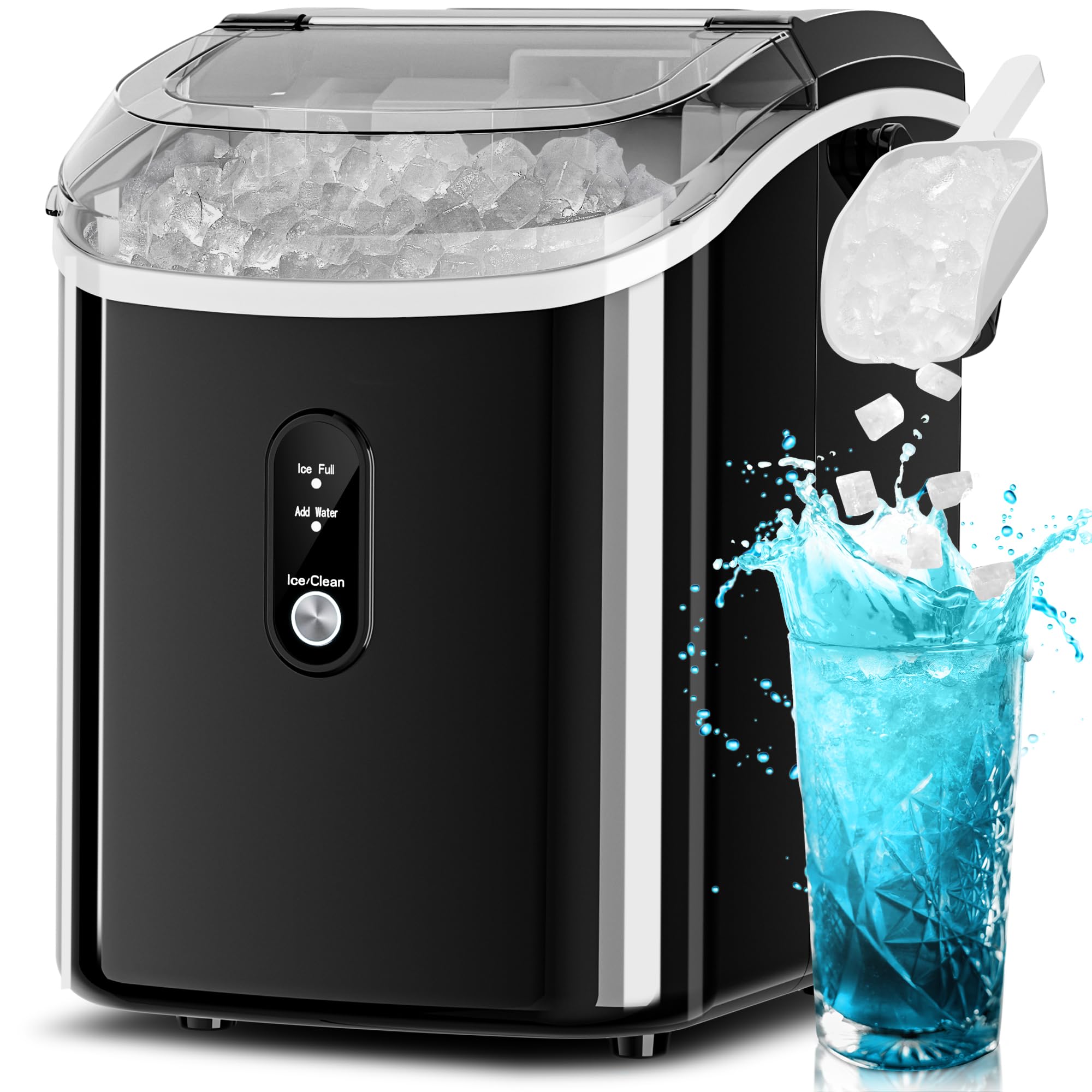 Portable Countertop Ice Maker Machine - 35lbs/24H, Self-Cleaning Pellet Ice Maker with Handle for Home, Kitchen, Office, Bar, RV (Black) - Perfect for Cocktails, Beverages & Outdoor Parties