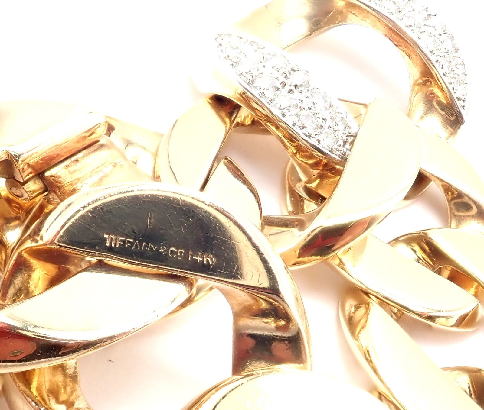 Vintage Tiffany & Co 14k Yellow Gold Diamond Heavy Curb Link Bracelet - Luxury Jewelry Gift for Women, Perfect for Weddings & Special Occasions