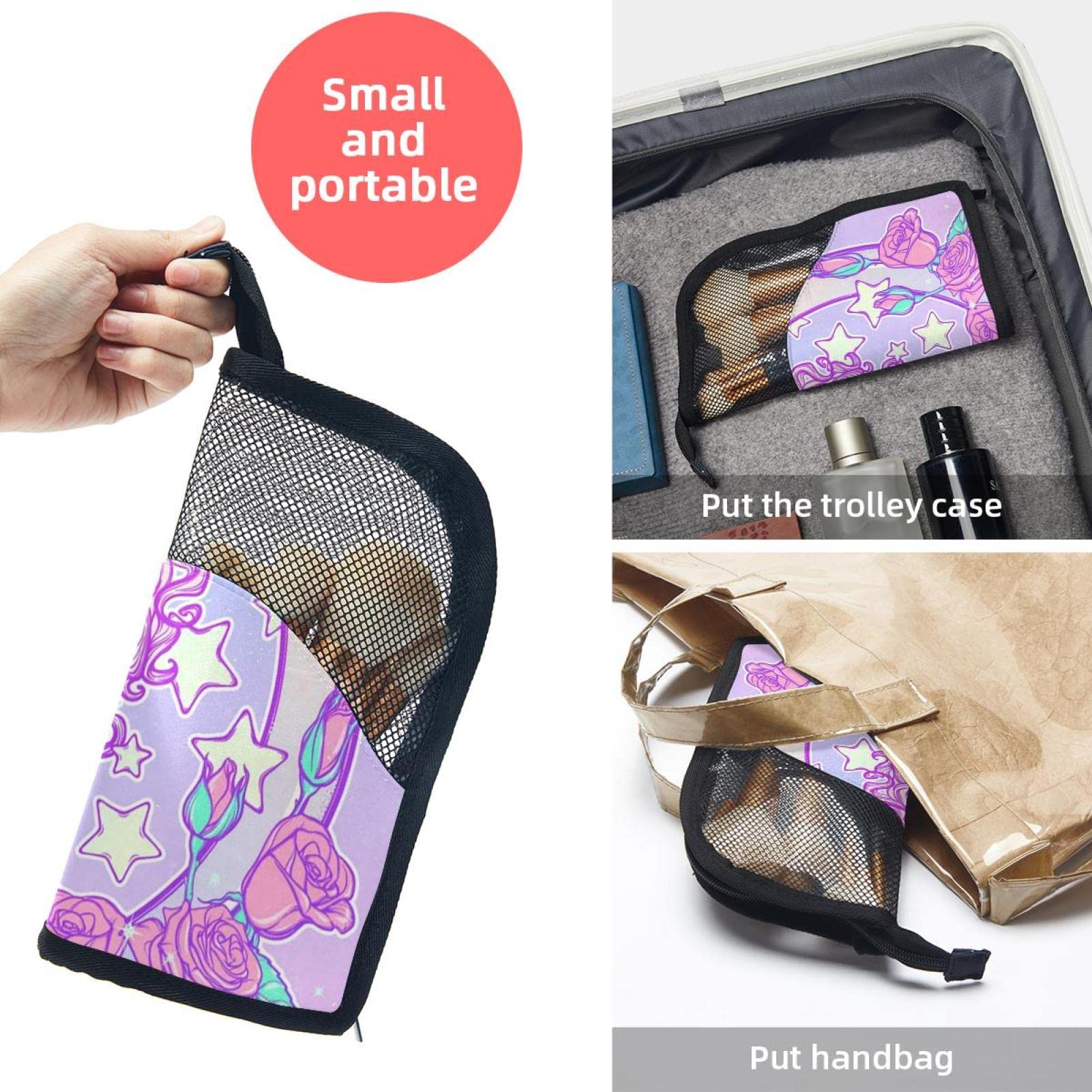 Pastel Flower Moon & Unicorn Makeup Brush Organizer Bag with 12 Brush Holder - Portable Cosmetic Brush Case for Travel, Home Vanity & Professional Makeup Artists
