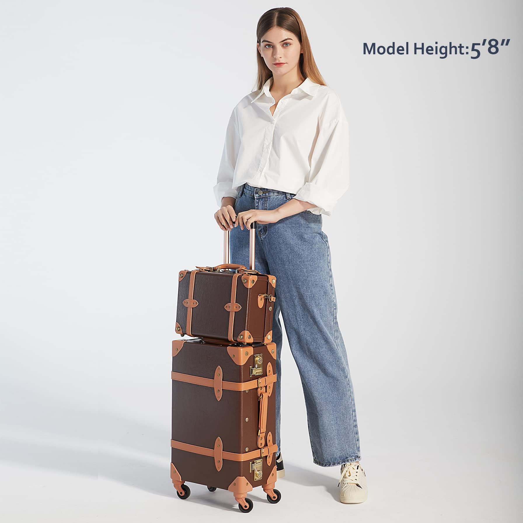 Vintage 2-Piece Luggage Set with TSA Lock & Spinner Wheels - Carry On Suitcase for Women in Cocoa Brown | Perfect for Business Travel, Weekend Getaways & Airplane Trips