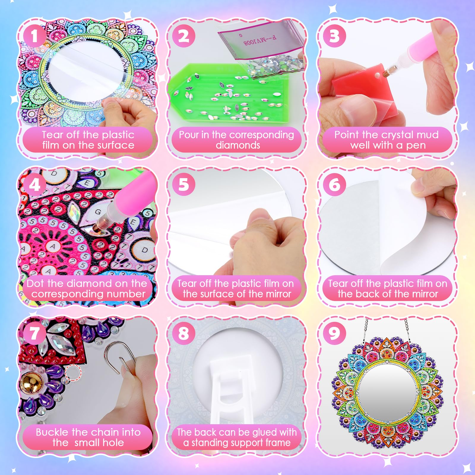 Diamond Painting Craft Kit for Girls Ages 6-12 | DIY Mirror Art Toys for Kids 5-10 Years Old | Creative Birthday Gifts & Fun Activities for Girls | Perfect for Home, School & Party Crafts