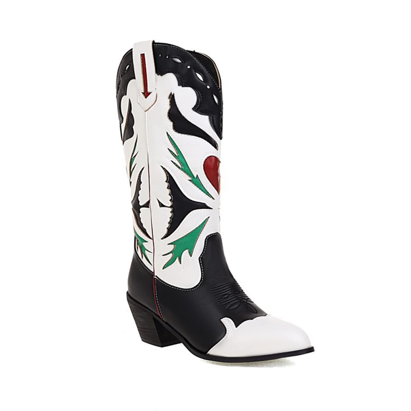 Women's Cowboy Boots with Chunky Heel - Embroidered Square Toe Western Cowgirl Boots (Black, Size 5.5 US) | Perfect for Country Dancing, Rodeos & Western Fashion