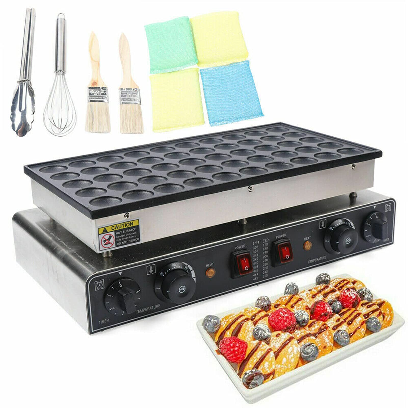 Non-Stick Electric Pancake Maker 1700W - Commercial Dutch Waffle Baking Machine with 50 Mini Pancake Plates - Stainless Steel Griddle for Breakfast, Brunch & Catering Events