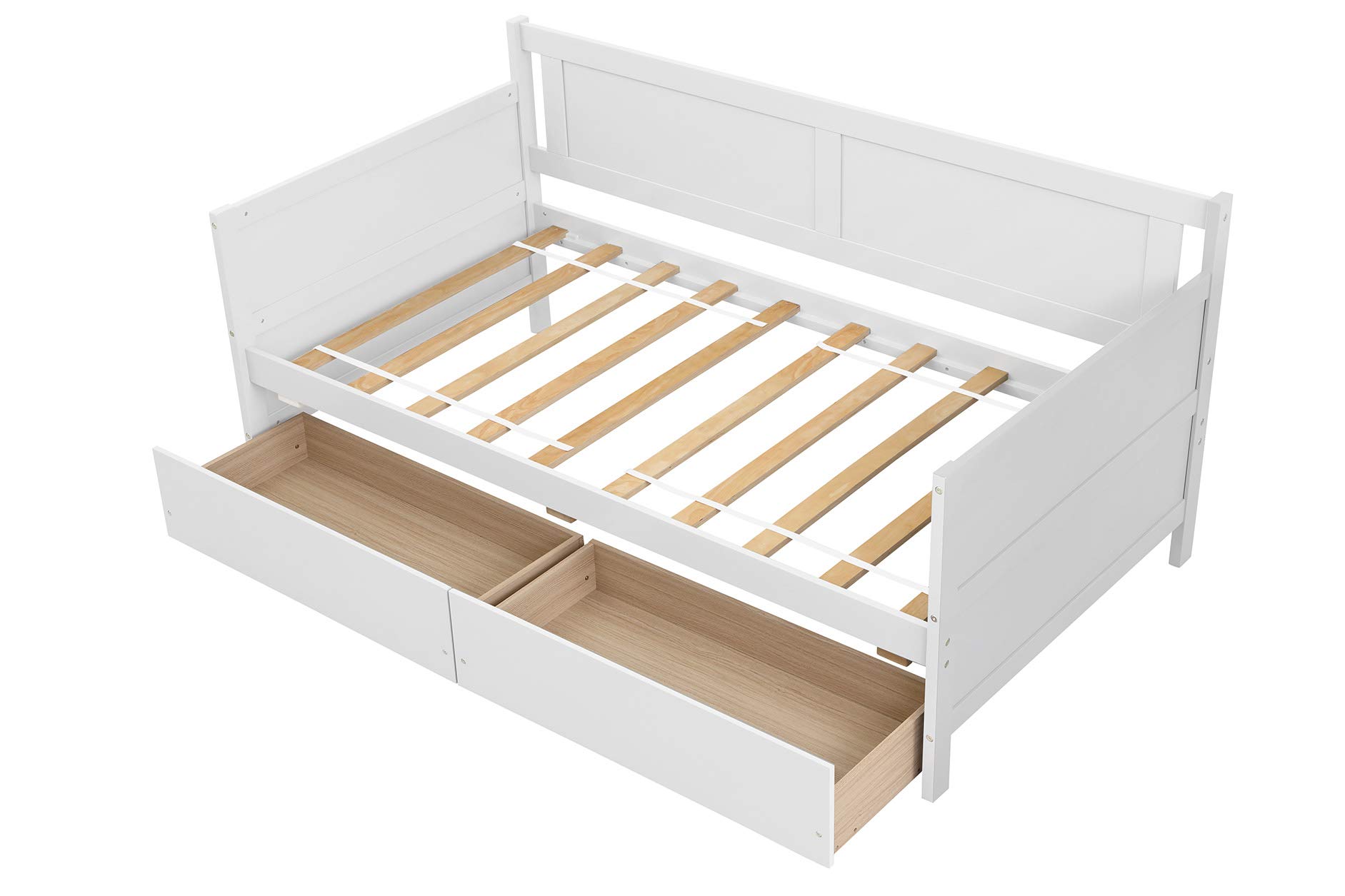 Twin Size Wooden Daybed with 2 Pull-Out Storage Drawers - Convertible Sofa Bed for Teens & Adults - Sturdy Wood Slat Support - Space-Saving Furniture for Bedroom, Living Room, Small Apartments & Guest Rooms - No Box Spring Needed - Perfect for Sleepovers, Lounging & Extra Storage
