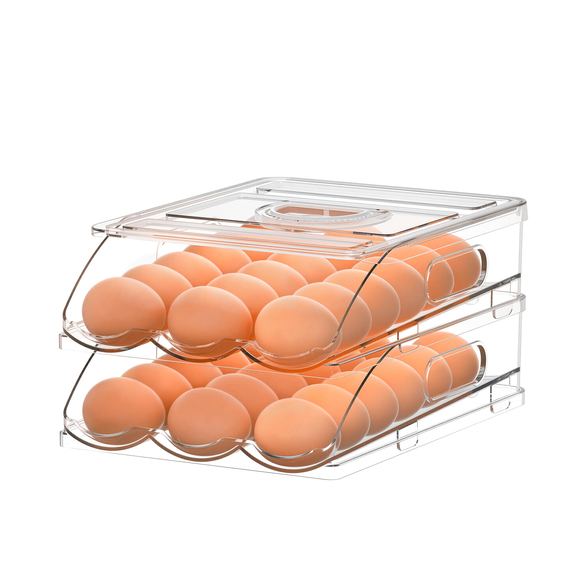2-Layer Large Capacity Rolling Egg Holder for Refrigerator - 36 Egg Storage Container Organizer with Lid for Kitchen & Fridge - Perfect for Fresh Egg Storage, Space Saving, and Organized Refrigerator Storage