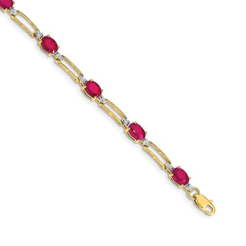 14K Yellow Gold Ruby & Diamond Bracelet for Women - Elegant Jewelry Gift for Anniversary, Wedding & Special Occasions