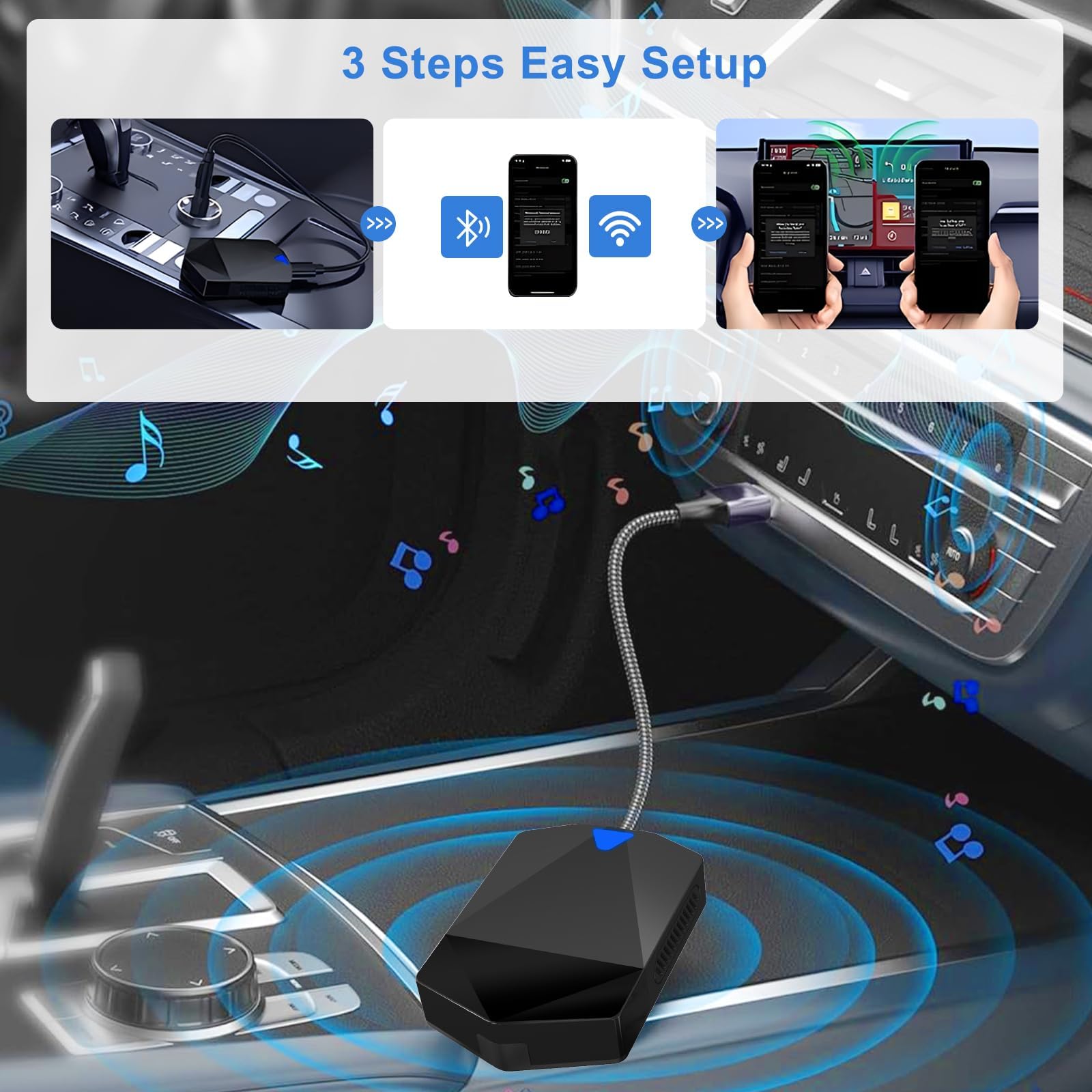 FVEREY Wireless CarPlay Adapter for iPhone - Plug & Play Apple Carplay Dongle with Bluetooth 5.3, Fast Charging | Compatible with iOS 16/17/18 & Android Auto | Works with 2020-2025 Cars | Perfect for Hands-Free Calling, GPS Navigation & Music Streaming While Driving