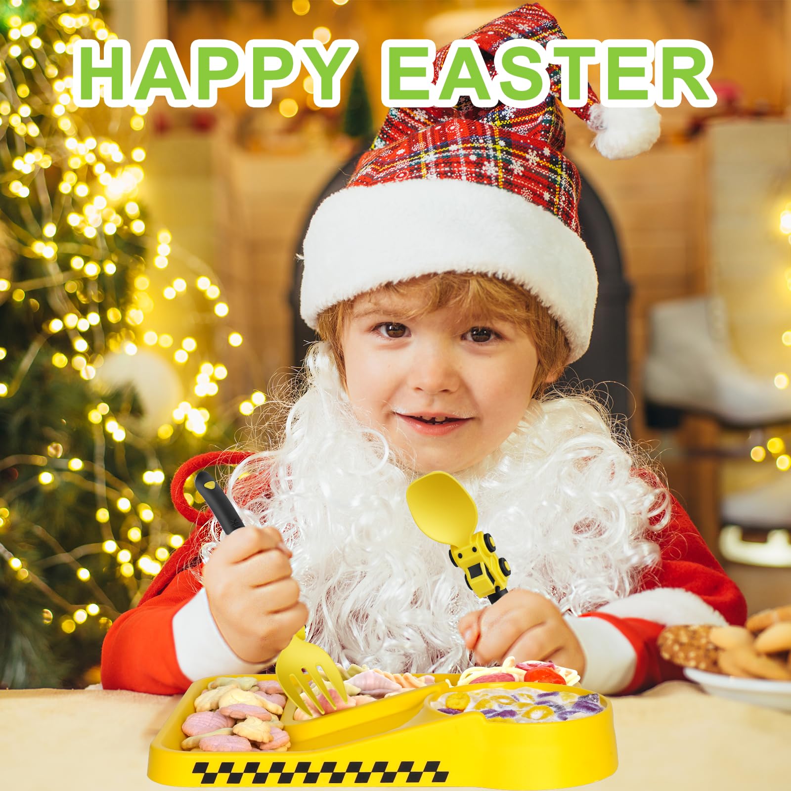 **Toddler Feeding Set with Removable Straw - BPA-Free Baby Plates & Utensils for Kids - Easter & Birthday Gifts - Stocking Stuffers - Yellow (Perfect for Home, Daycare & Travel Use)**