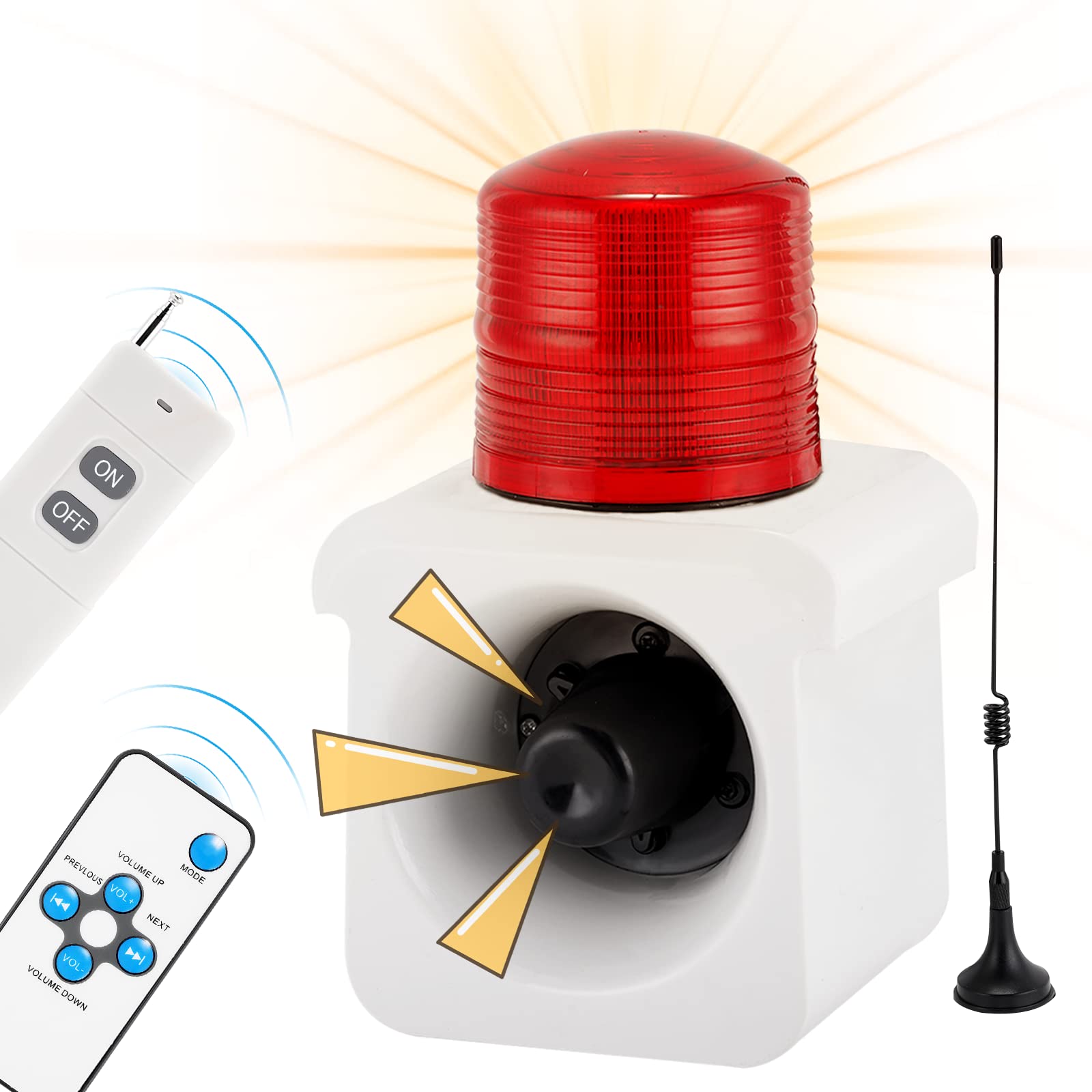 2000m Wireless Remote Control Outdoor Alarm Siren with 120dB Sound & Adjustable Strobe Light - Infrared Remote Included (110V) for Home Security, Warehouse Protection, and Emergency Alert Systems