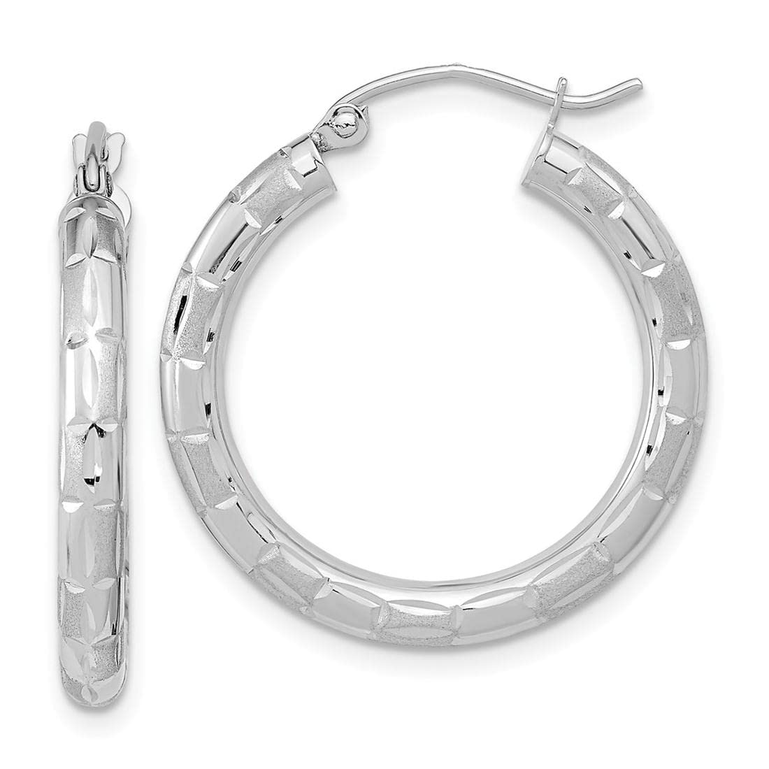 14K White Gold Hoop Earrings - Polished, Satin & Diamond-Cut Finish | Elegant Jewelry for Women, Perfect for Parties, Weddings & Everyday Wear