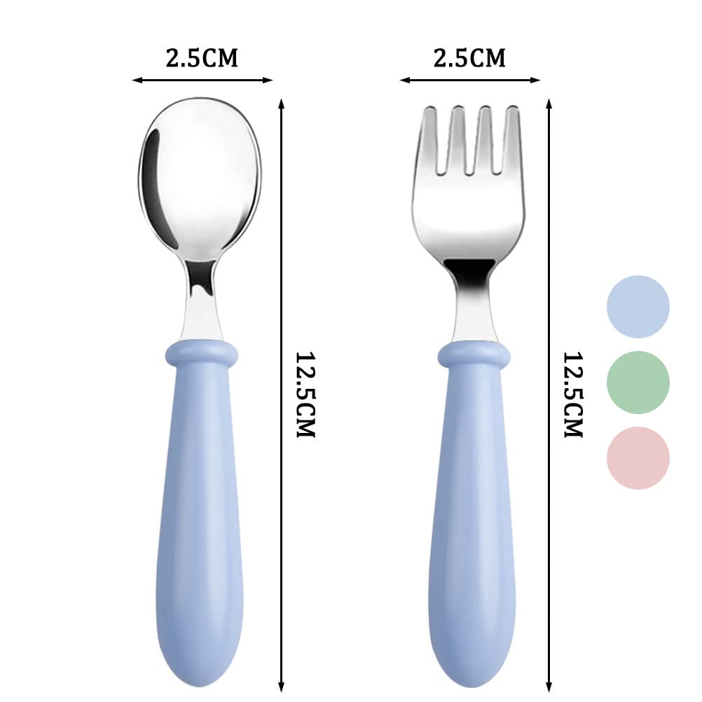 Pimoys 6-Piece Toddler Fork Set - Stainless Steel Baby Forks for Self Feeding, BPA-Free & Dishwasher Safe Kids Utensils with Round Handle - Perfect for Daycare, Travel & Learning Independent Eating
