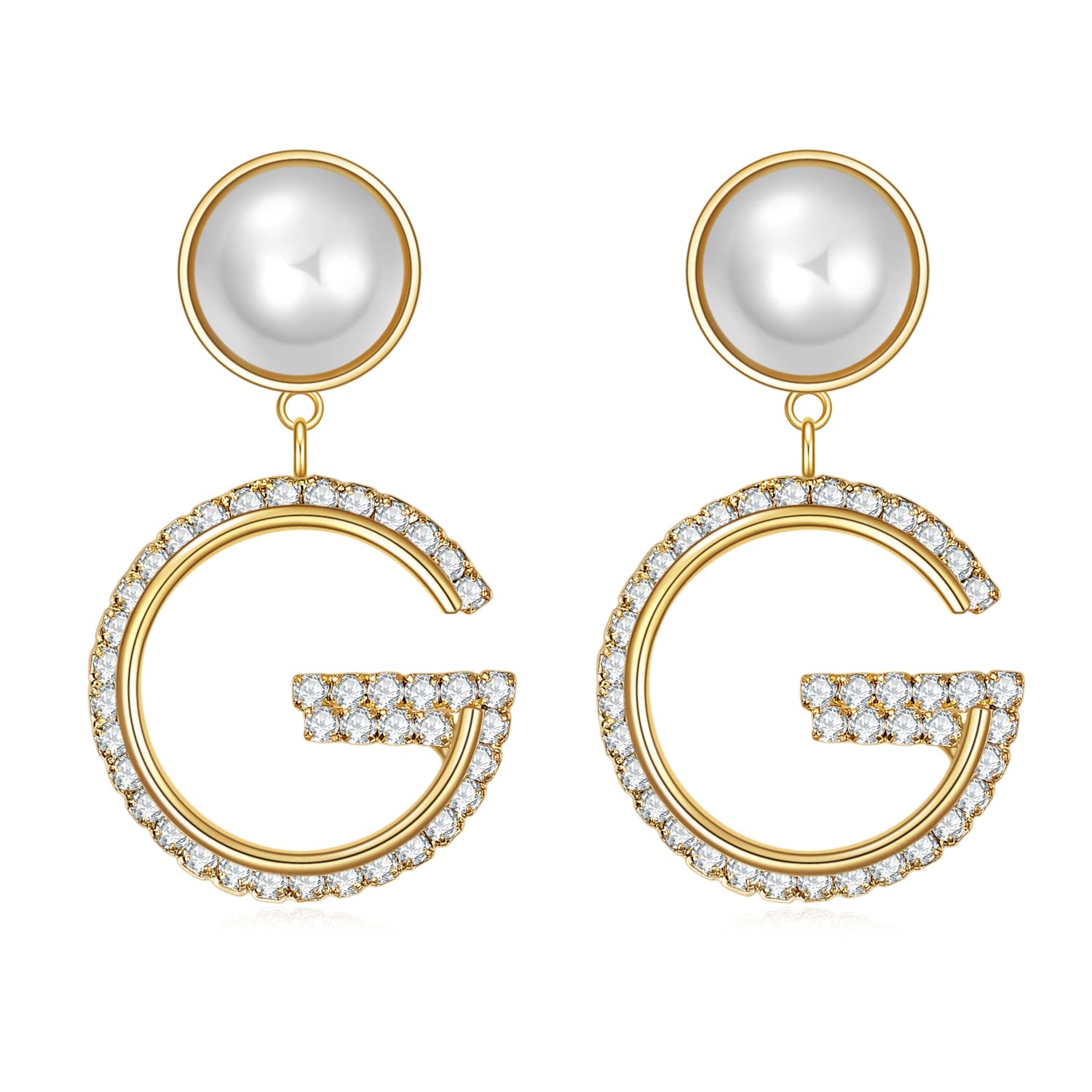 G Initial Letter Earrings - Sterling Silver Pearl Drop Dangle Earrings with Cubic Zirconia | Hypoallergenic Jewelry Gift for Women & Girls | Perfect for Weddings, Parties & Everyday Wear