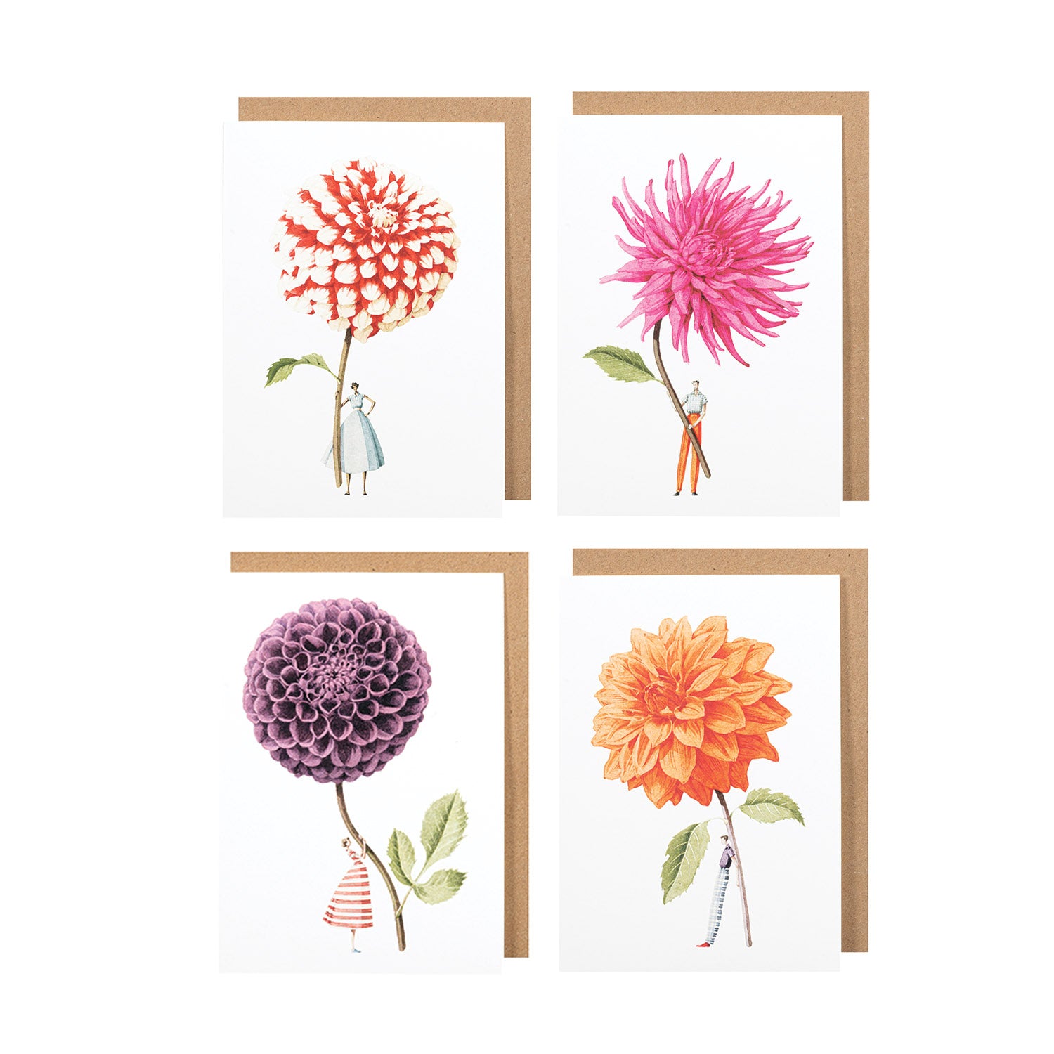 Elegant Dahlia Floral Notecards - Set of 8 Blank Greeting Cards with Envelopes for Thank You Notes, Wedding Invitations & Special Occasions