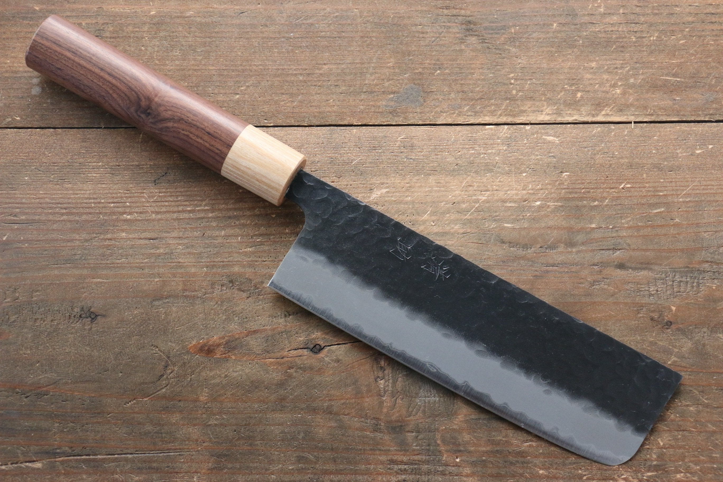 Seisuke Kokubyaku Blue Super Hammered Nakiri Knife 165mm - Japanese Chef Knife with Morado Wood Handle - Perfect for Slicing Vegetables, Herbs & Sushi Preparation