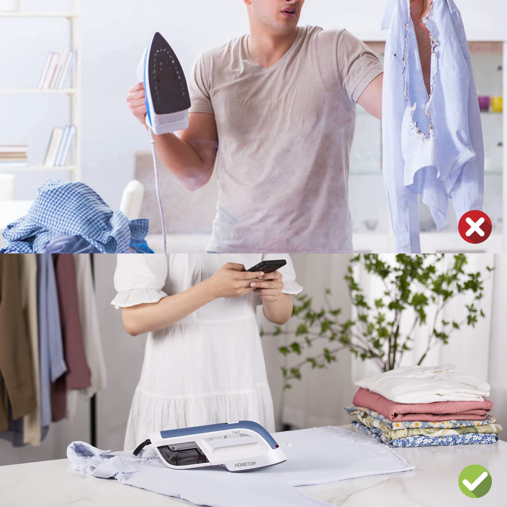HOMETOP 1300W Professional Handheld Garment Steamer - Fast 40-Second Heat Up, Portable Fabric Wrinkle Remover for Clothes, Dresses & Suits - Ideal for Home Use, Travel & Business Trips (Blue)