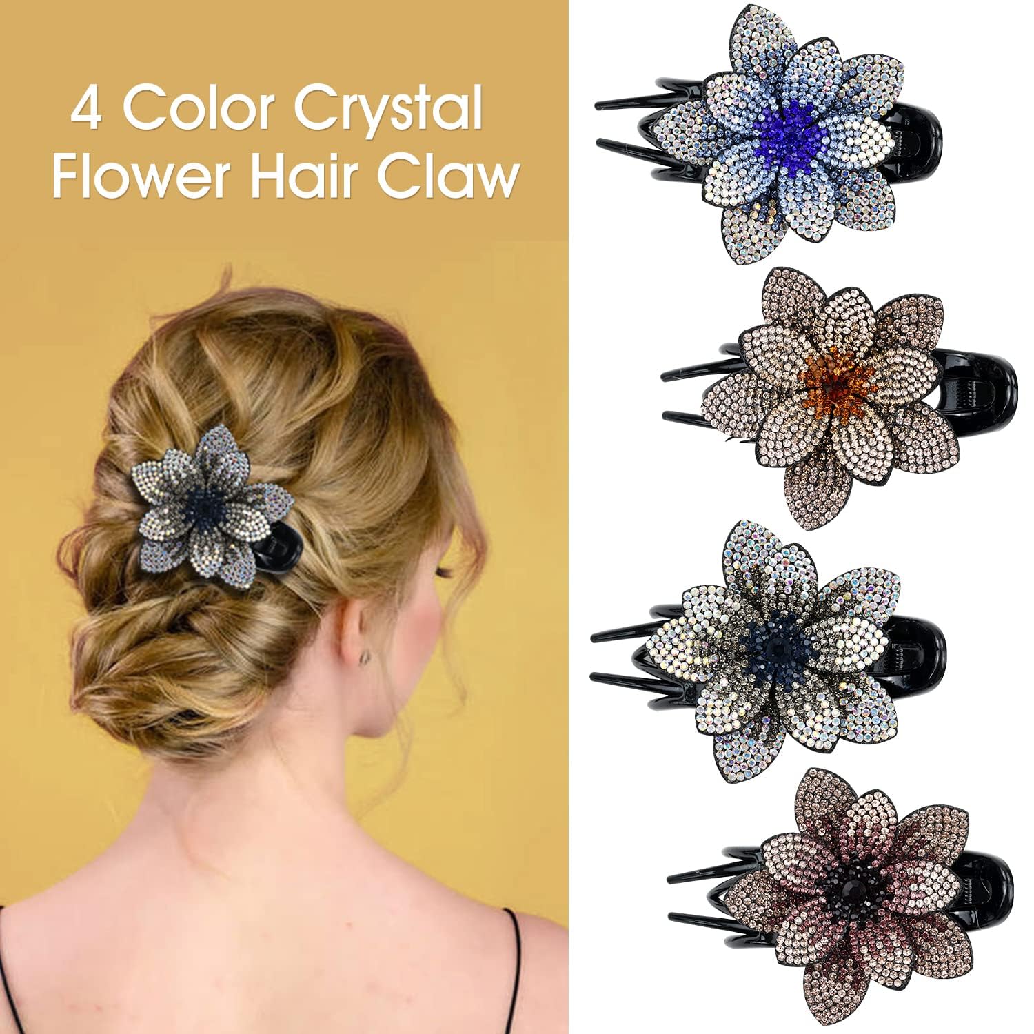 Sparkling Rhinestone Hair Clips for Women - 2PCS Duckbill Ponytail Barrettes, Multicolor Hair Accessories for Parties, Weddings & Everyday Style