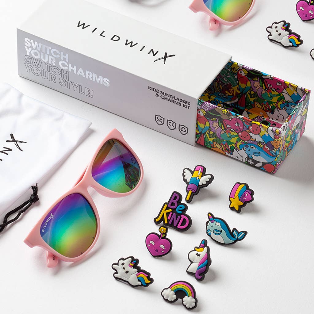 Unicorn Themed Pink Sunglasses & Charm Kit for Girls - Perfect for Outdoor Play, Birthday Gifts, and Dress-Up Accessories