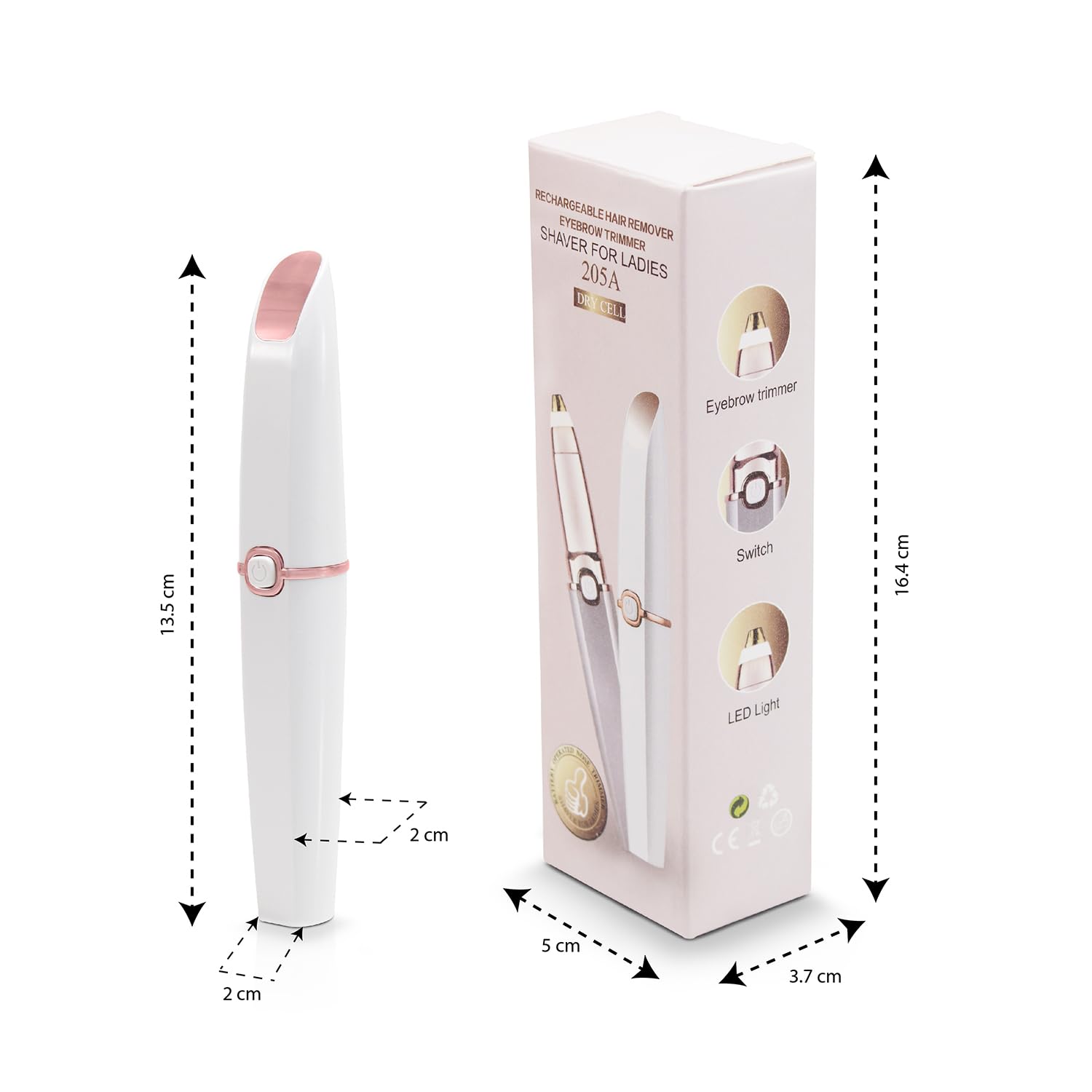 Rechargeable Electric Eyebrow Trimmer with LED Light - Painless Eyebrow & Nose Hair Remover for Women & Men - Waterproof Facial Grooming Kit for Travel, Home & Salon Use - White by ANDROMEDA INC
