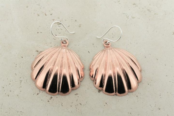 Large Copper Clam Shell Earrings - Handmade Boho Beach Jewelry for Women - Perfect for Summer, Vacations & Boho Fashion