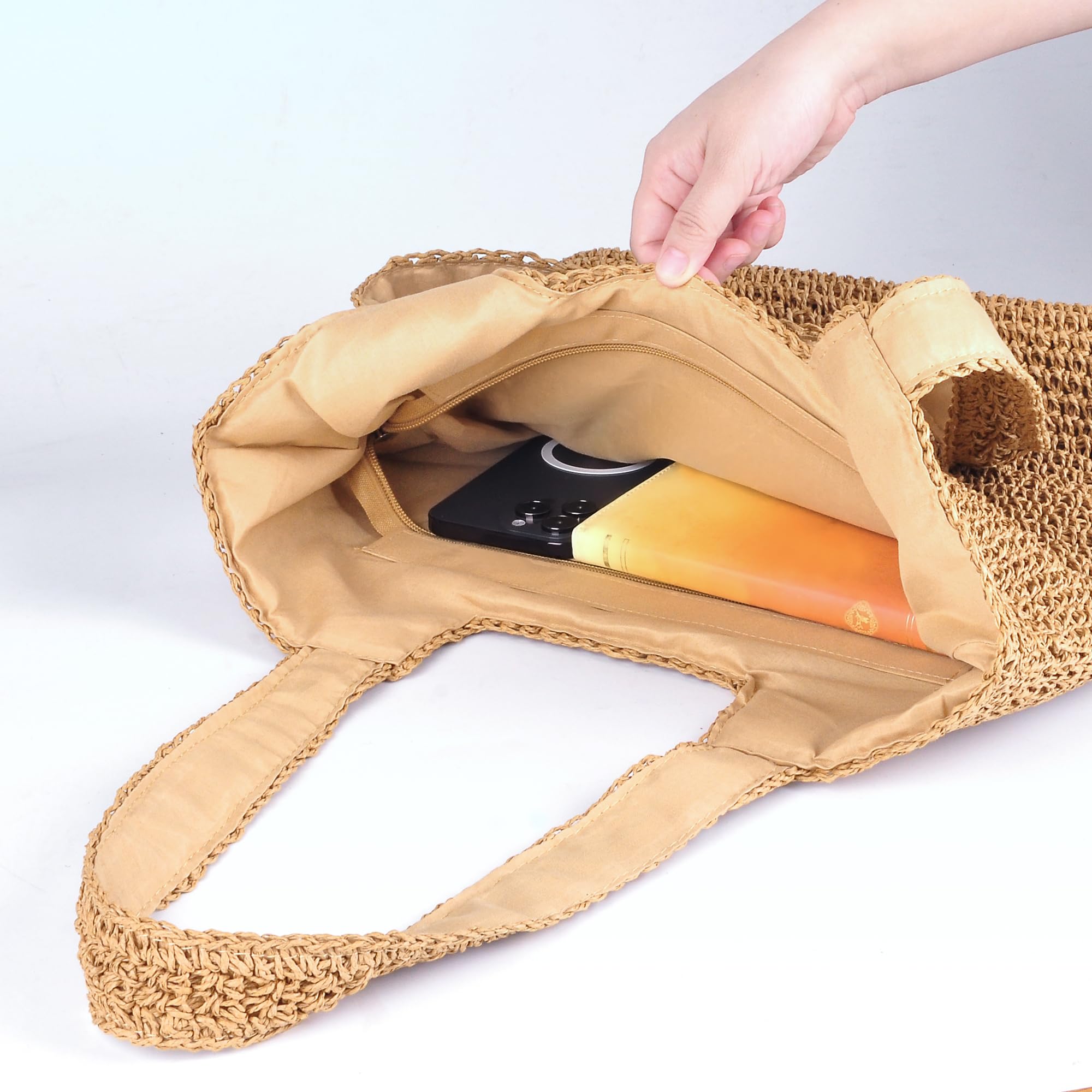 Women's Handwoven Rattan Beach Bag - Summer Tote for Seaside & Travel