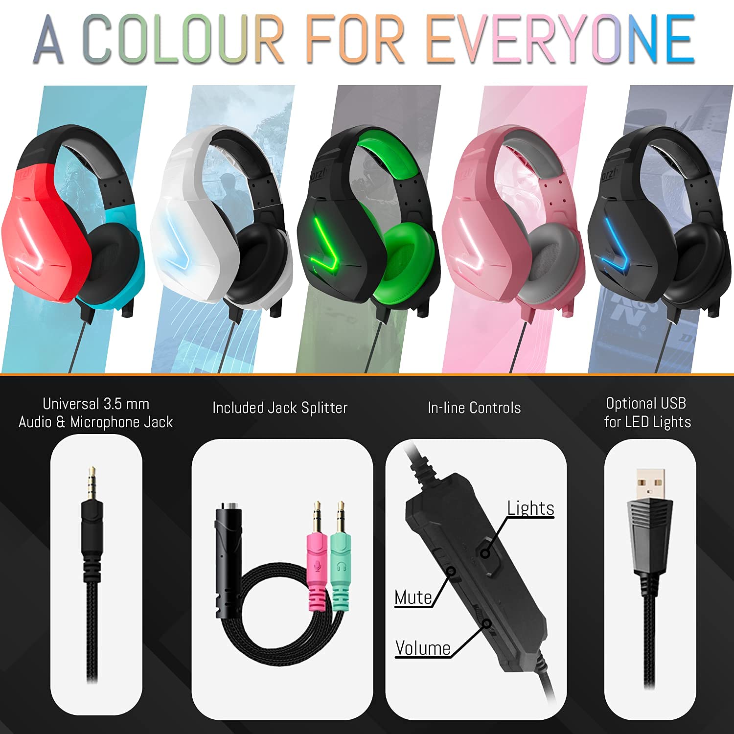 Orzly Hornet RXH-20 Tanami Edition Gaming Headset with Microphone - LED Light, Remote Control, Compatible with Nintendo Switch OLED & Lite (Joycon Color Match) - Perfect for Online Gaming, Streaming & Chatting