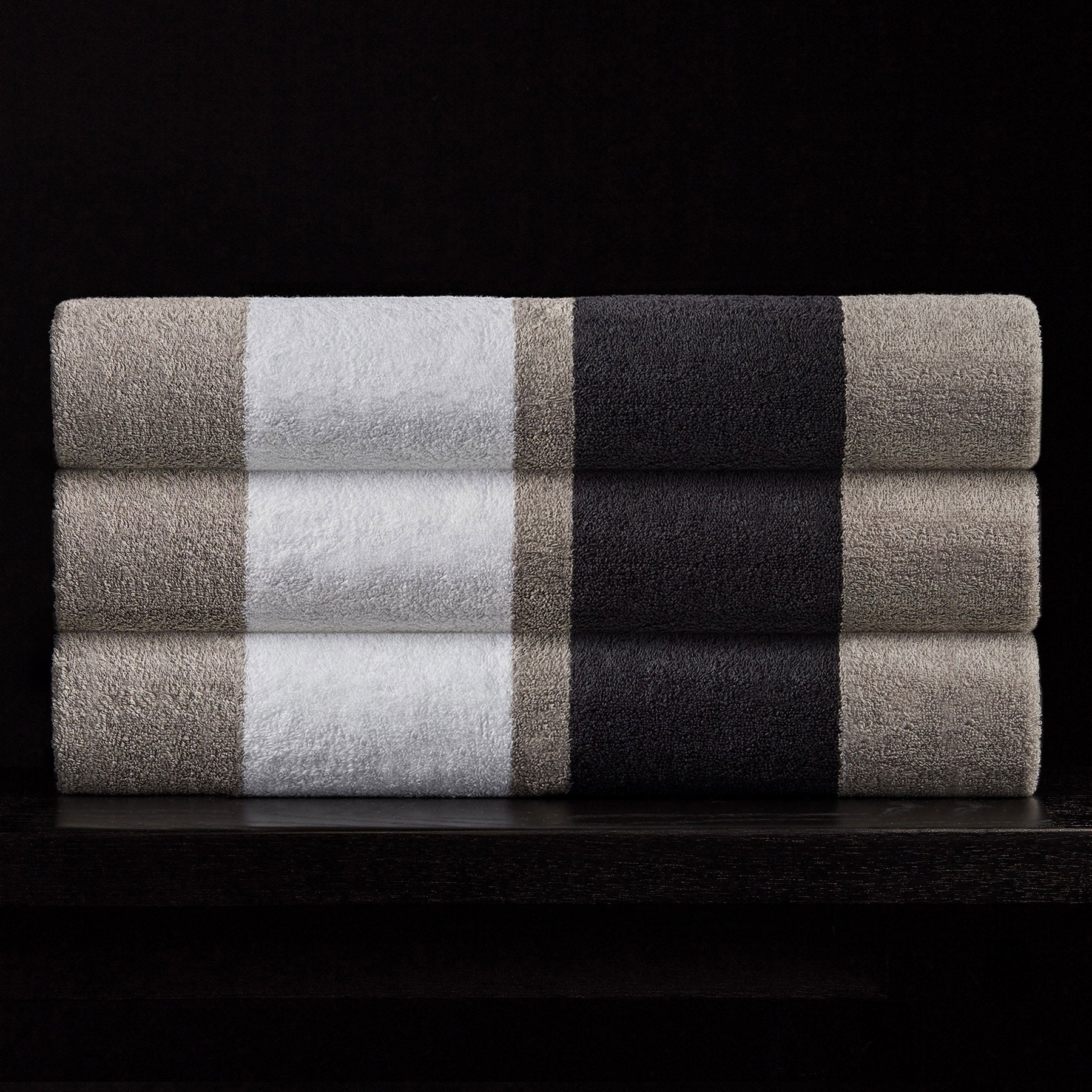 Premium Double Stripe Beach Towel - Soft Quick-Dry Bath Towel (Grey/Optic White/Carbon) for Pool, Vacation & Outdoor Activities