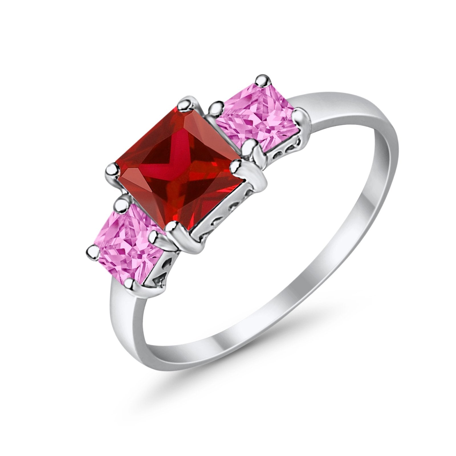 3 Stone Princess Cut Cubic Zirconia Ring - 925 Sterling Silver Fashion Jewelry for Women - Perfect for Weddings, Anniversaries & Special Occasions