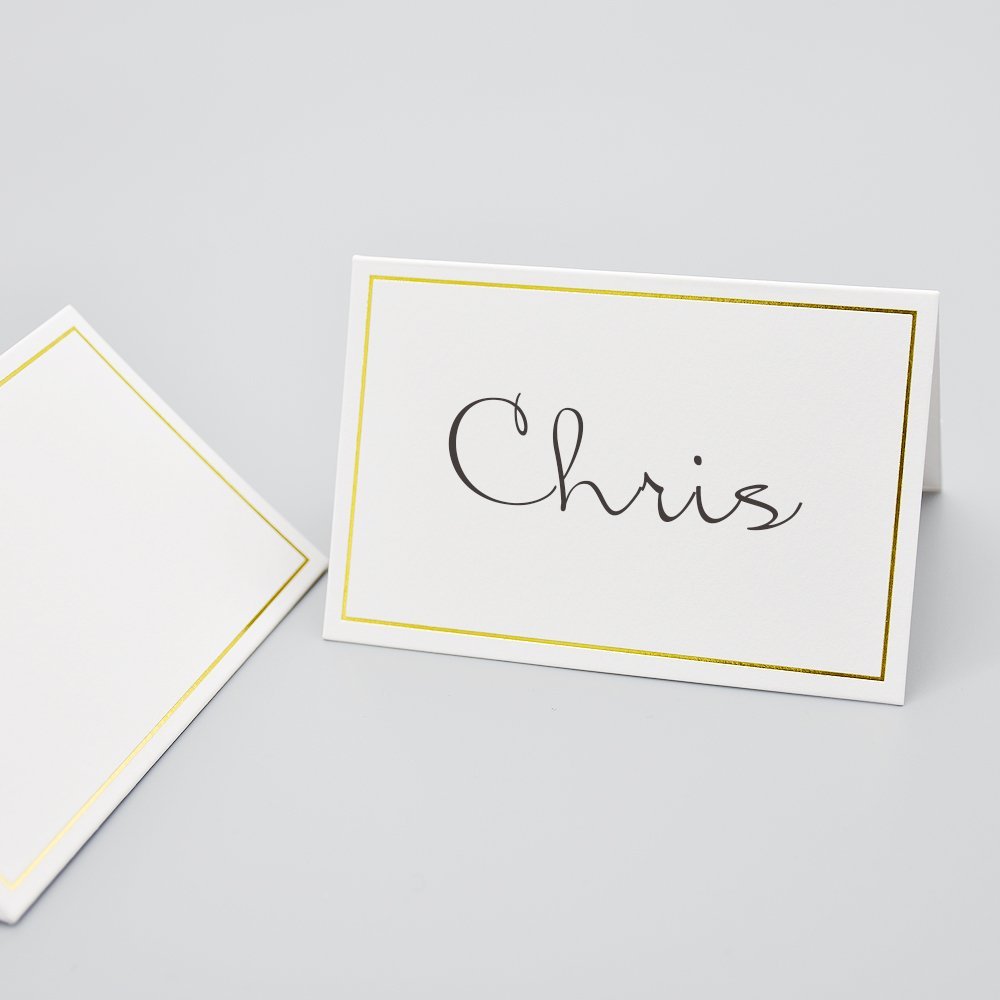 50 Pcs Elegant Gold Foil Border Place Cards - Premium Texture Table Tent Cards for Weddings, Banquets & Dinner Parties (2.5