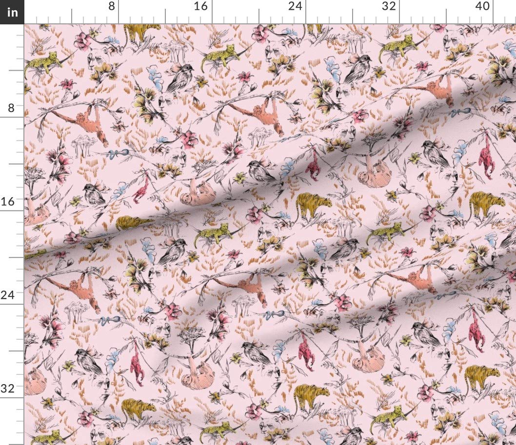 Pink Chinoiserie Monkey Sloth Tiger Cheetah Jungle Tropical Animal Print Petal Signature Cotton Fabric by The Yard - Perfect for Sewing, Quilting, Apparel, Crafts & Home Decor | Spoonflower Premium Fabric