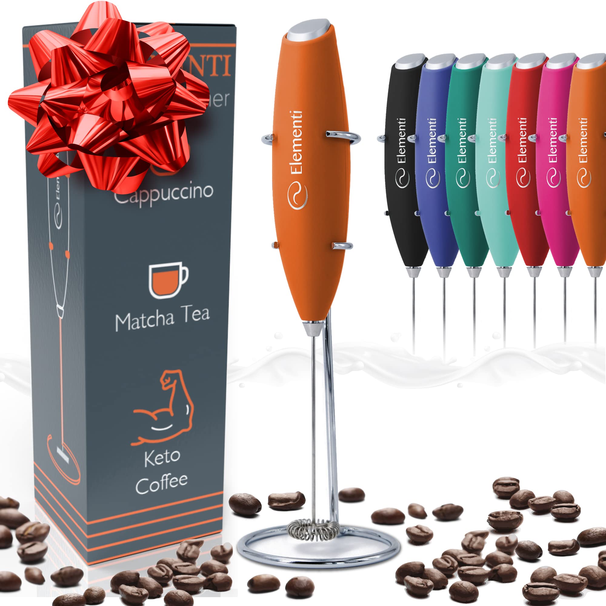 Electric Milk Frother Handheld Blender - Portable Mini Whisk for Coffee, Latte, Hot Chocolate & Powdered Drinks | Compact Kitchen Appliance with Stand | Perfect for Home, Office & Travel (Pumpkin Orange)
