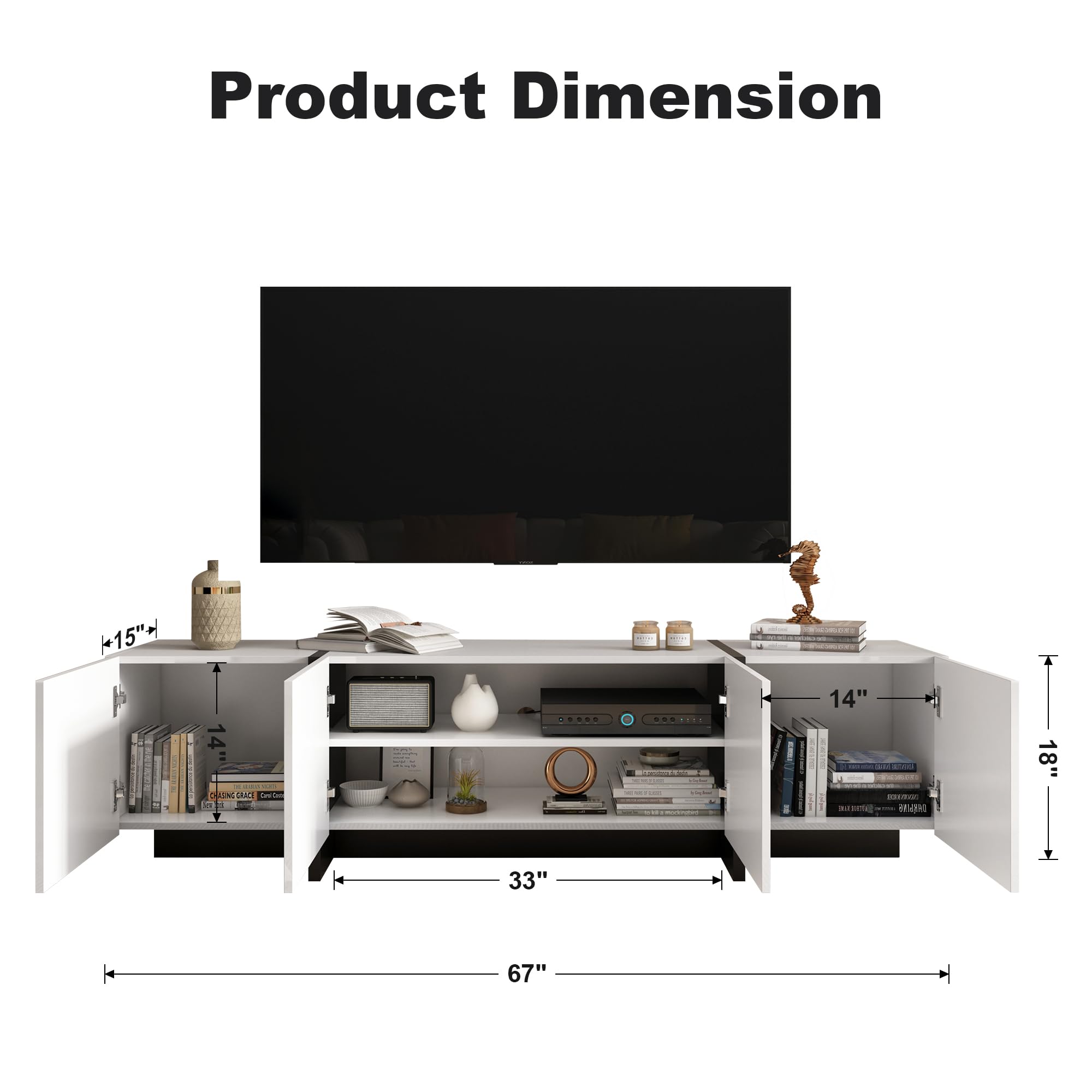 65-75 Inch Modern White TV Stand with Storage - Adjustable Hinge Entertainment Center for Living Room | Perfect for Home Theater Setup & Living Room Organization