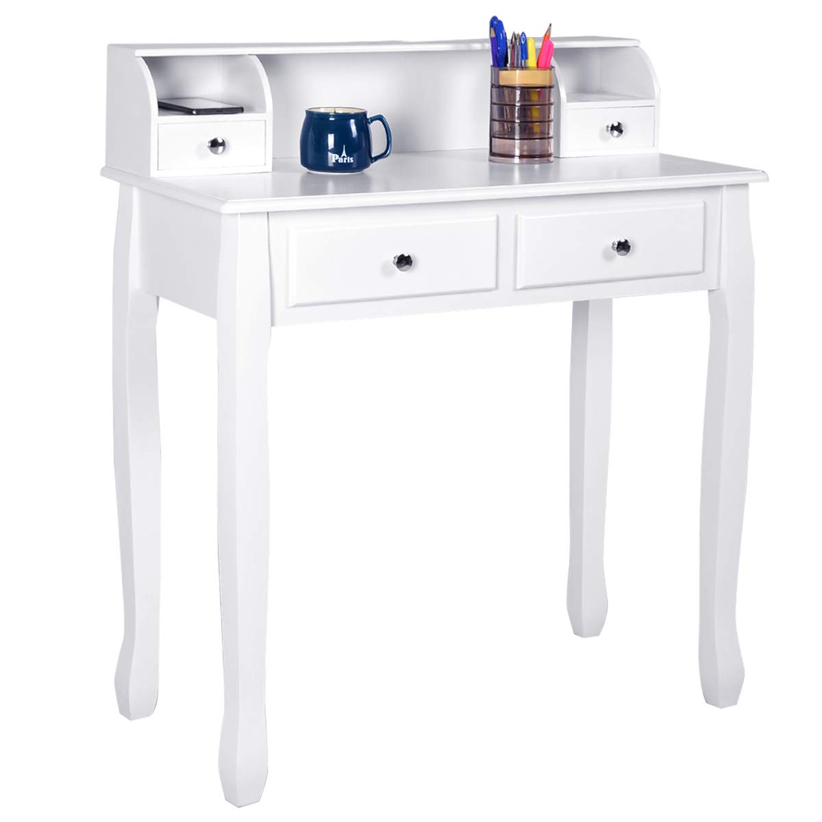 GOFLAME Writing Desk with 4 Drawers & Detachable Organizer - Large Storage Computer Desk for Home Office, Study Room & Small Spaces (White) - Perfect for Remote Work, Online Classes & Crafting Projects