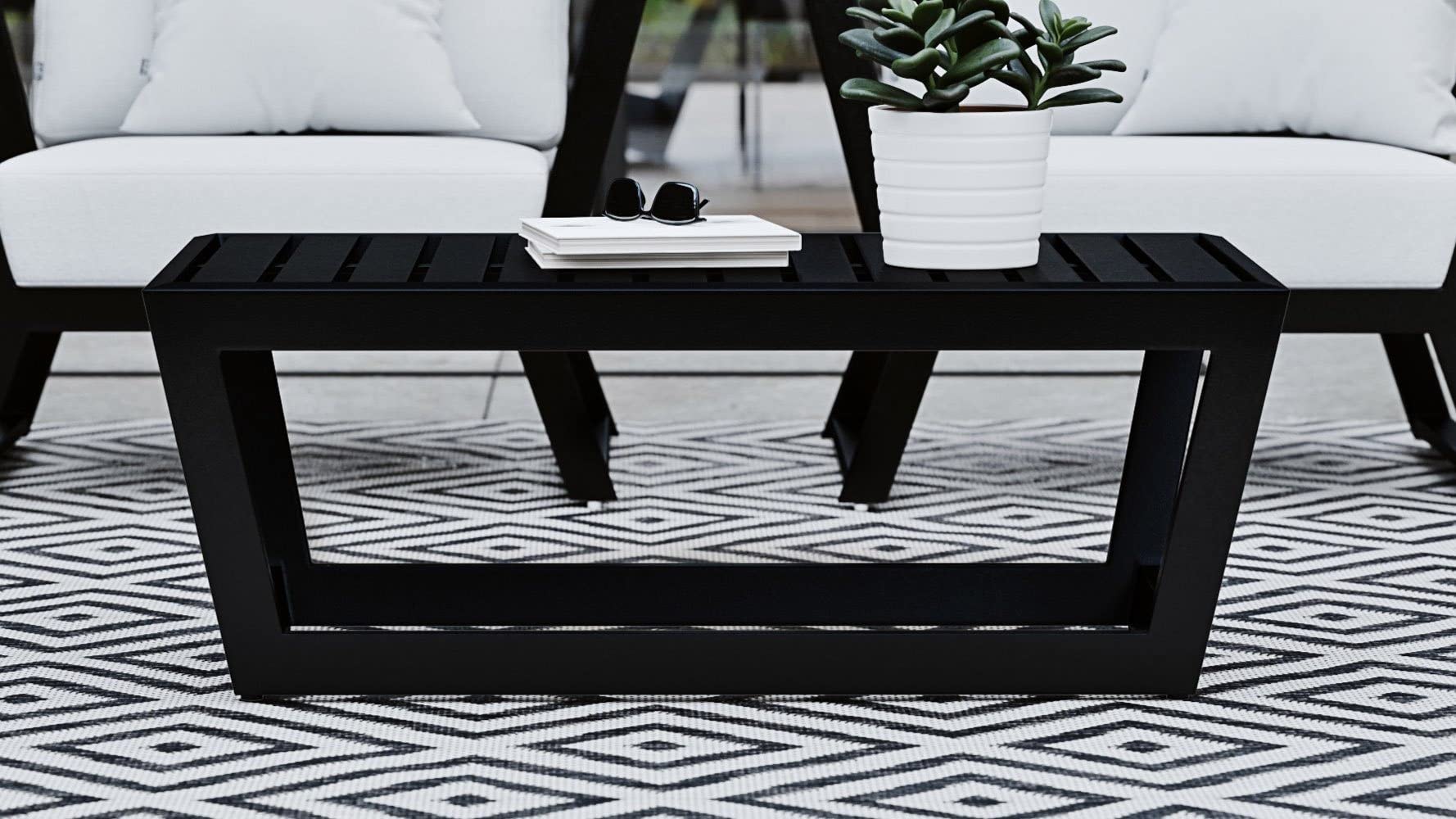 Modern Outdoor Patio Nadie Stainless Steel Coffee Table - Black | Weather-Resistant Metal Side Table for Garden, Poolside & Balcony | Perfect for Entertaining Guests & Relaxing Outdoors