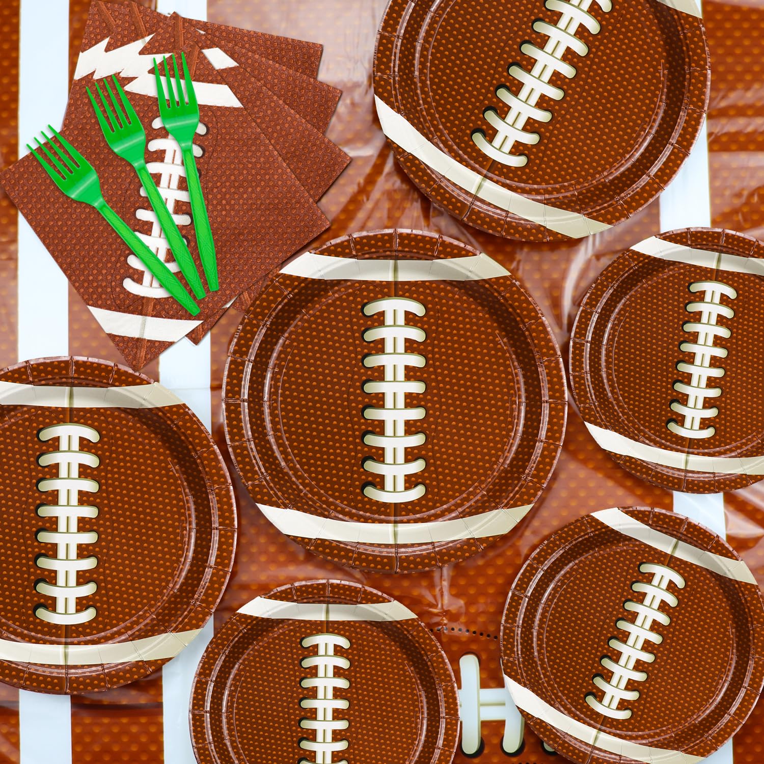 81Pcs Football Party Decorations Set - Includes Birthday Plates, Napkins, Tablecloth & Forks for Football Themed Birthday Party Supplies | Perfect for Kids Game Day Celebrations, Sports Fan Parties & Serving 20 Guests
