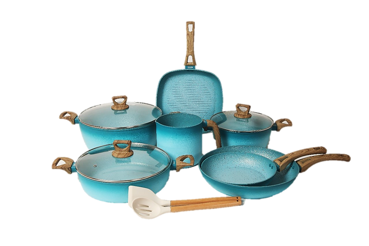 Premium 12-Piece Terracotta Turquoise Cooking Set with Milk Cup - Eco-Friendly Clay Cookware for Healthy Meals - Perfect for Baking, Serving, and Storing Food in Style