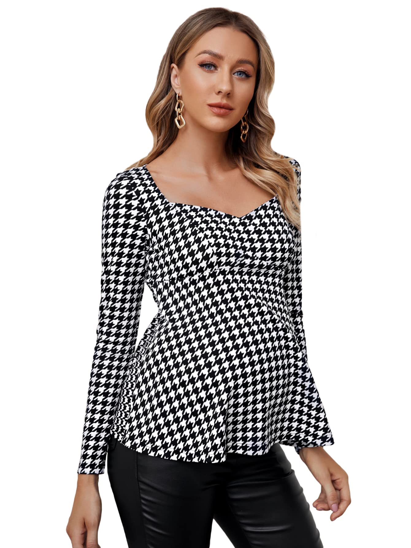 Floerns Women's Maternity Elegant Sweetheart Neck Long Sleeve Flared Peplum Top - Comfortable Pregnancy Blouse for Work, Party & Special Occasions