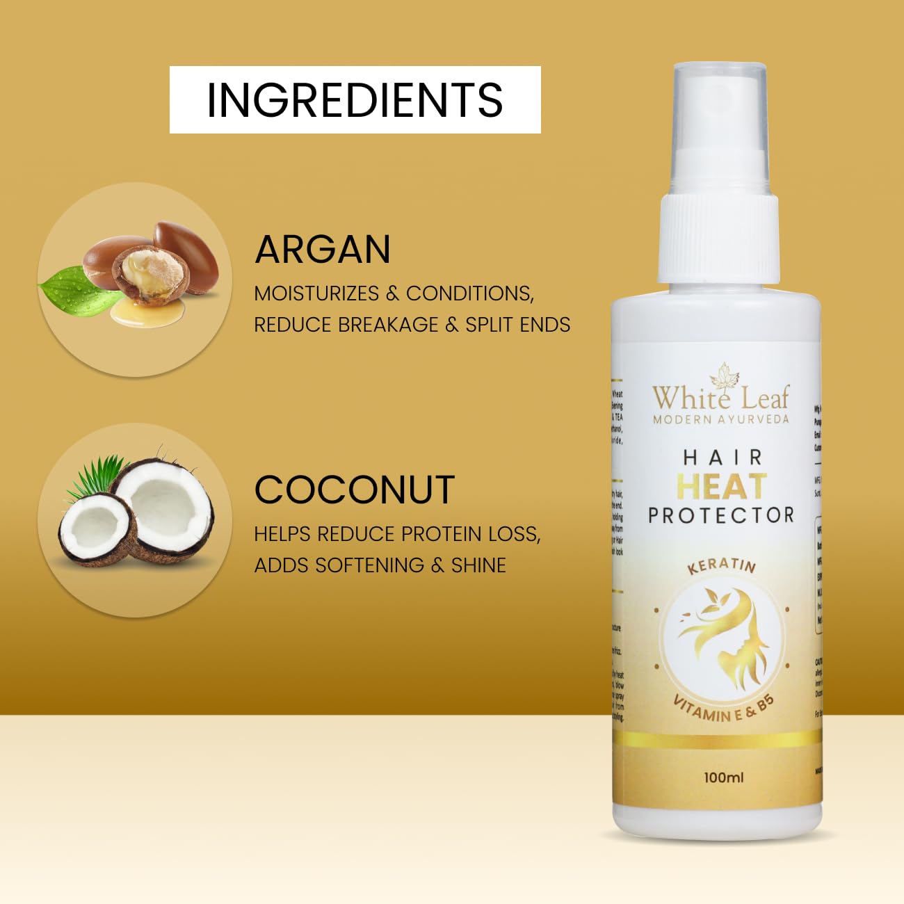 White Leaf Advanced Heat Protectant Spray for Hair Straighteners & Styling - 100ml | Sulfate-Free, Paraben-Free, SLS-Free | Prevents Heat Damage for Smooth, Shiny Hair | Perfect for Daily Styling & Salon Use