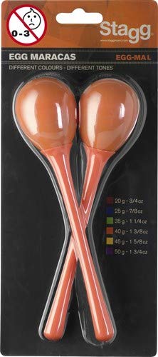 Stagg EGG-MA Plastic Egg Maracas Pair - Long Handle Musical Shakers for Kids & Adults - Perfect for Easter, Classroom, Music Therapy & Party Favors (Orange)