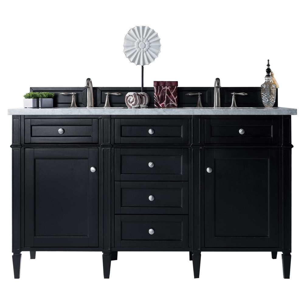 Brittany 60-Inch Black Onyx Double Bathroom Vanity with 3CM Arctic Fall Solid Surface Countertop - Perfect for Master Bathroom & Luxury Home Renovation