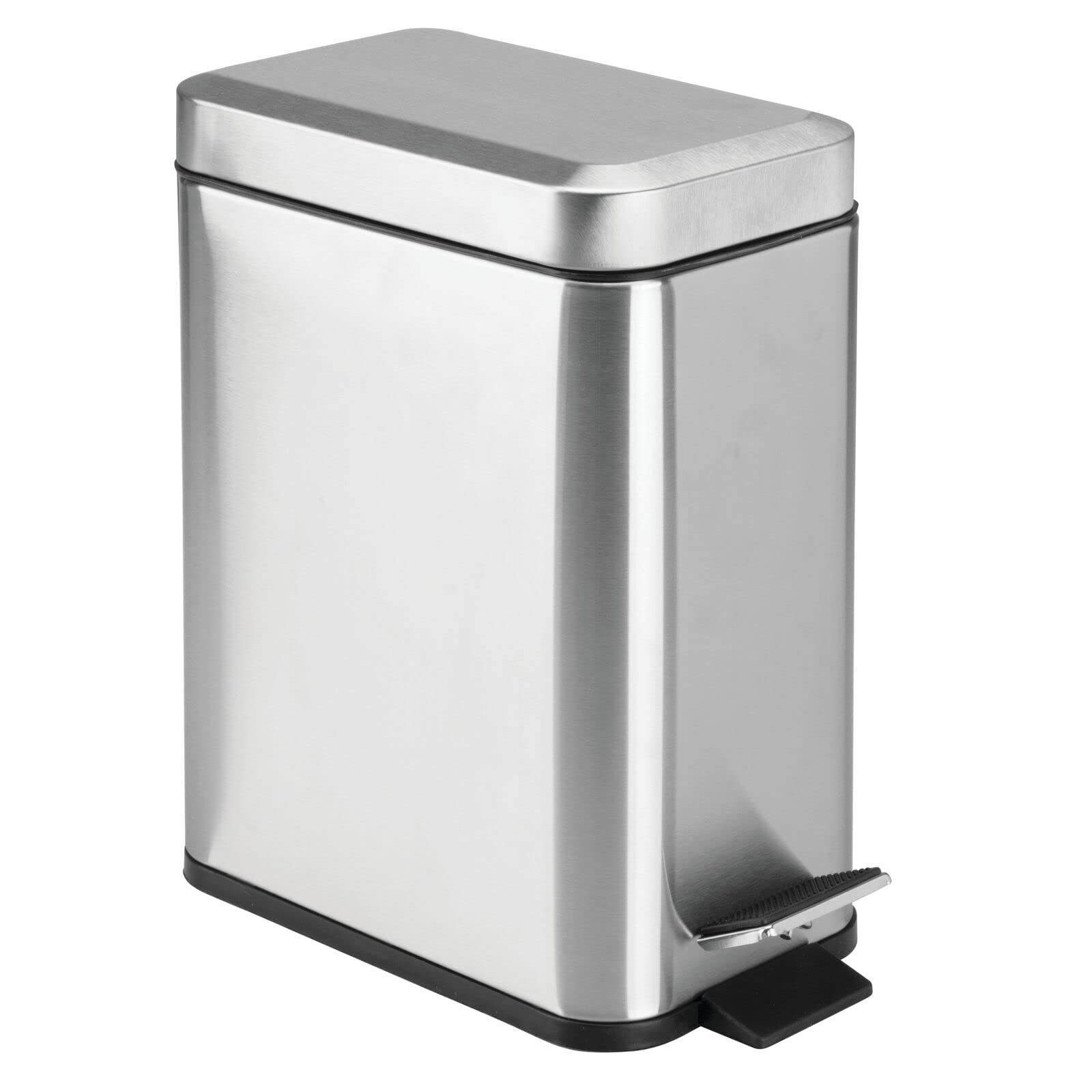 mDesign Rectangular Step-Open Wastebasket Trash Can - Brushed Stainless Steel Garbage Bin for Kitchen, Bathroom, Office & Home Use