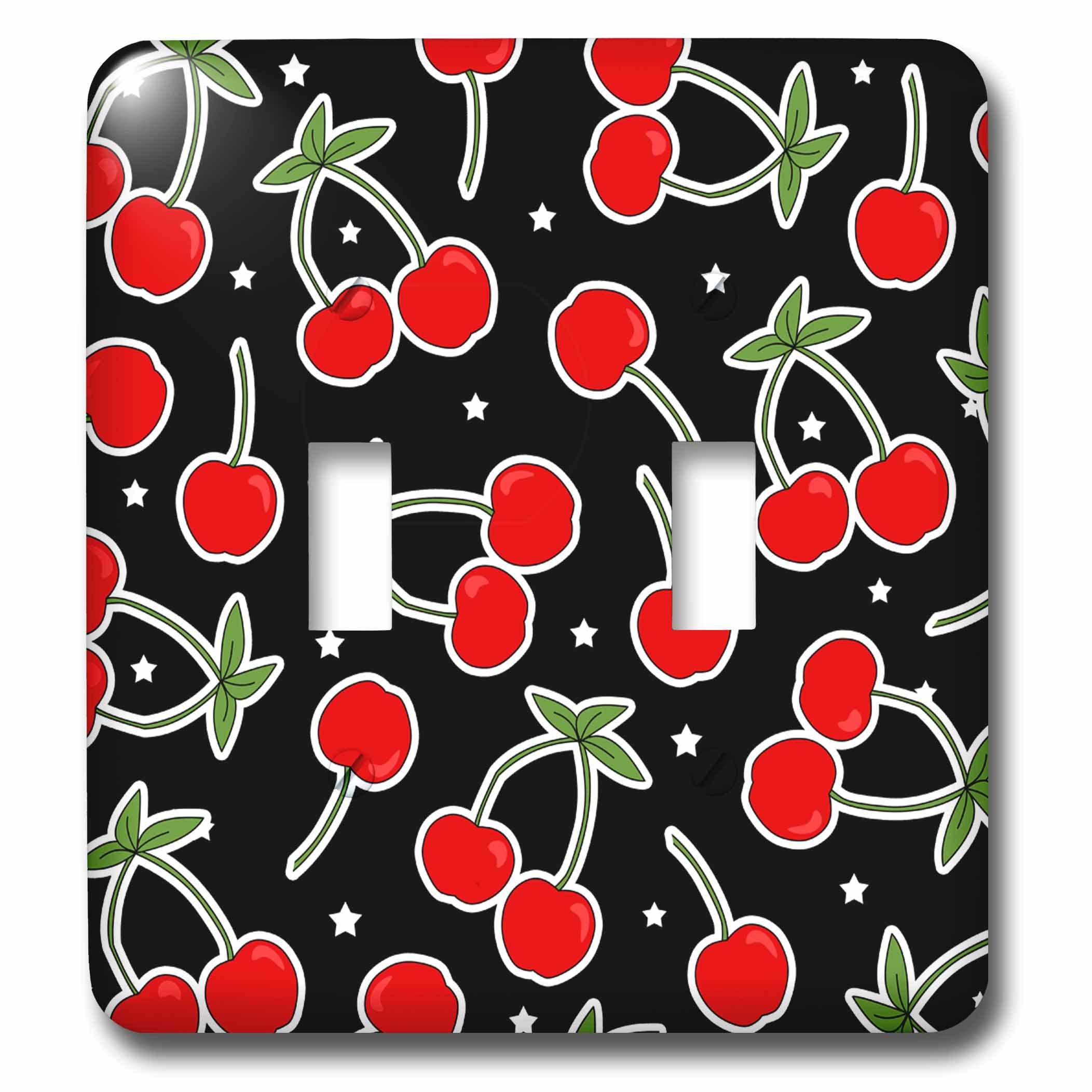 3D Rose Cute Red Cherries and Stars Light Switch Cover - Decorative Wall Plate for Bedroom, Kitchen, Nursery & Home Decor