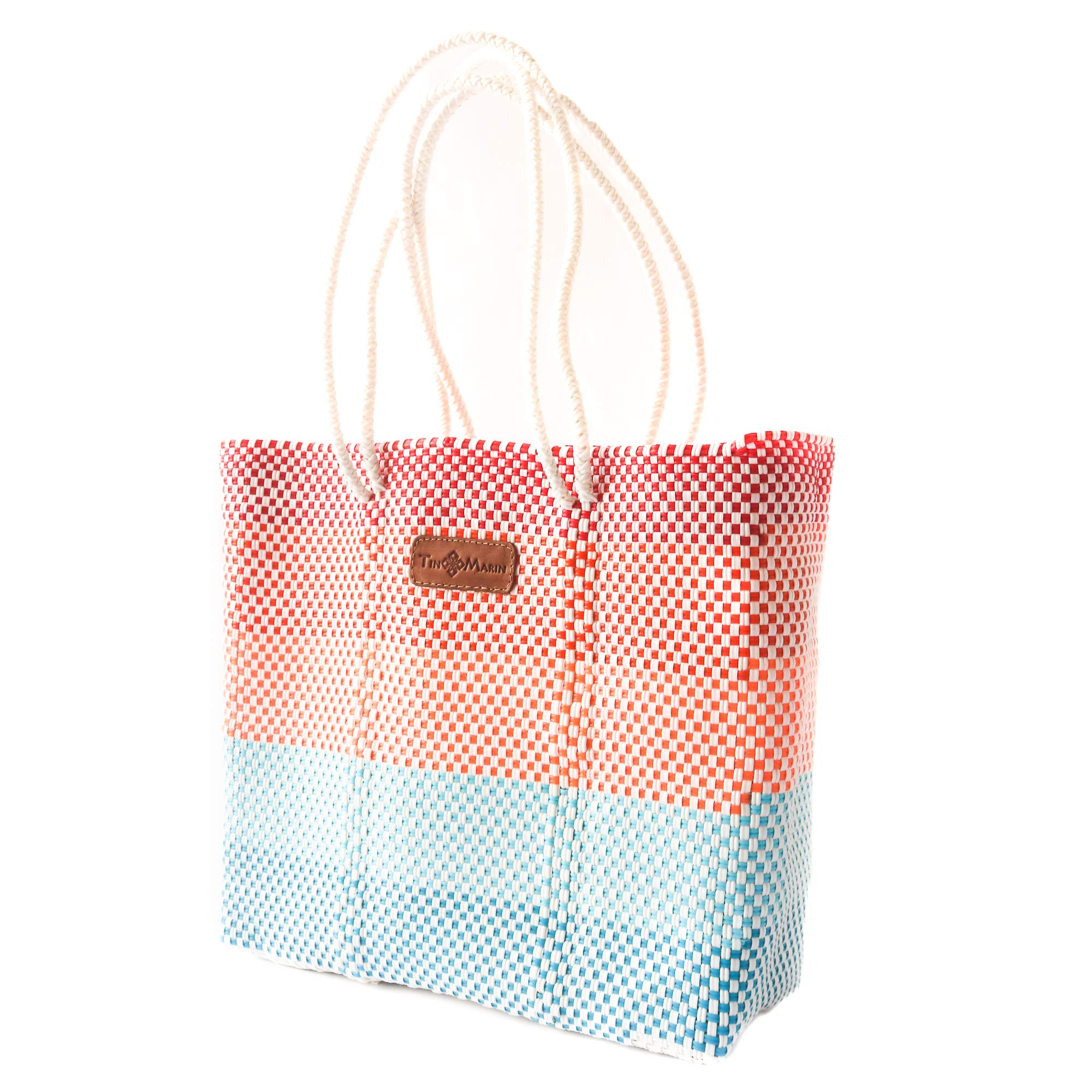 Sunrise Woven Tote Bag - Eco-Friendly Handwoven Recycled Plastic Beach Tote | Mexican Oaxaca Style Water-Resistant Purse for Women | Perfect for Summer, Travel, Shopping & Everyday Use