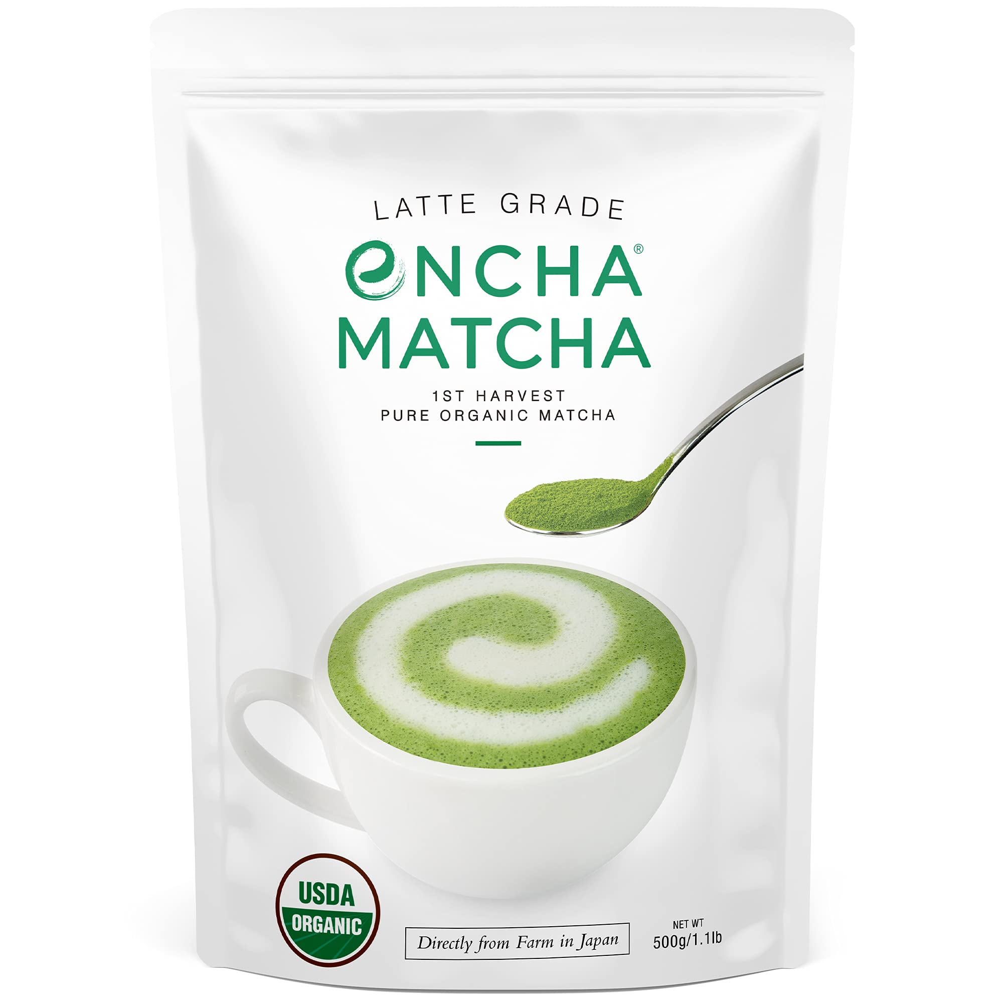 Encha Latte Grade Matcha - First Harvest Organic Unsweetened Green Tea Powder from Uji, Japan (500g / 1lb) | Premium Ceremonial Grade for Lattes, Smoothies, Baking & Tea | Rich in Antioxidants, Caffeine & L-Theanine | Energy Boost & Relaxation