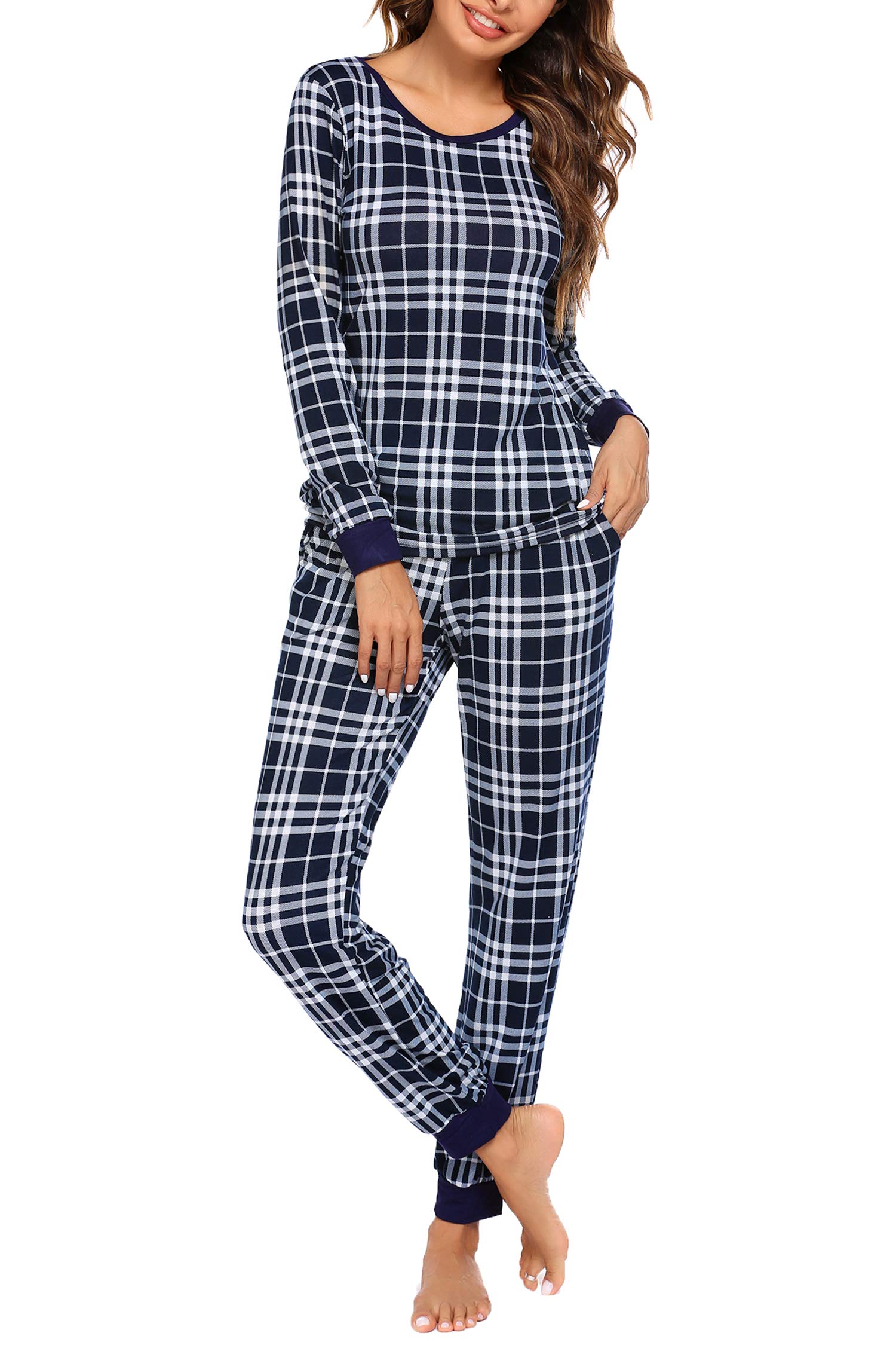 Ekouaer Women's Flannel Pajama Set - Soft Long Sleeve Sleepwear & Lounge Pants for Cozy Nights