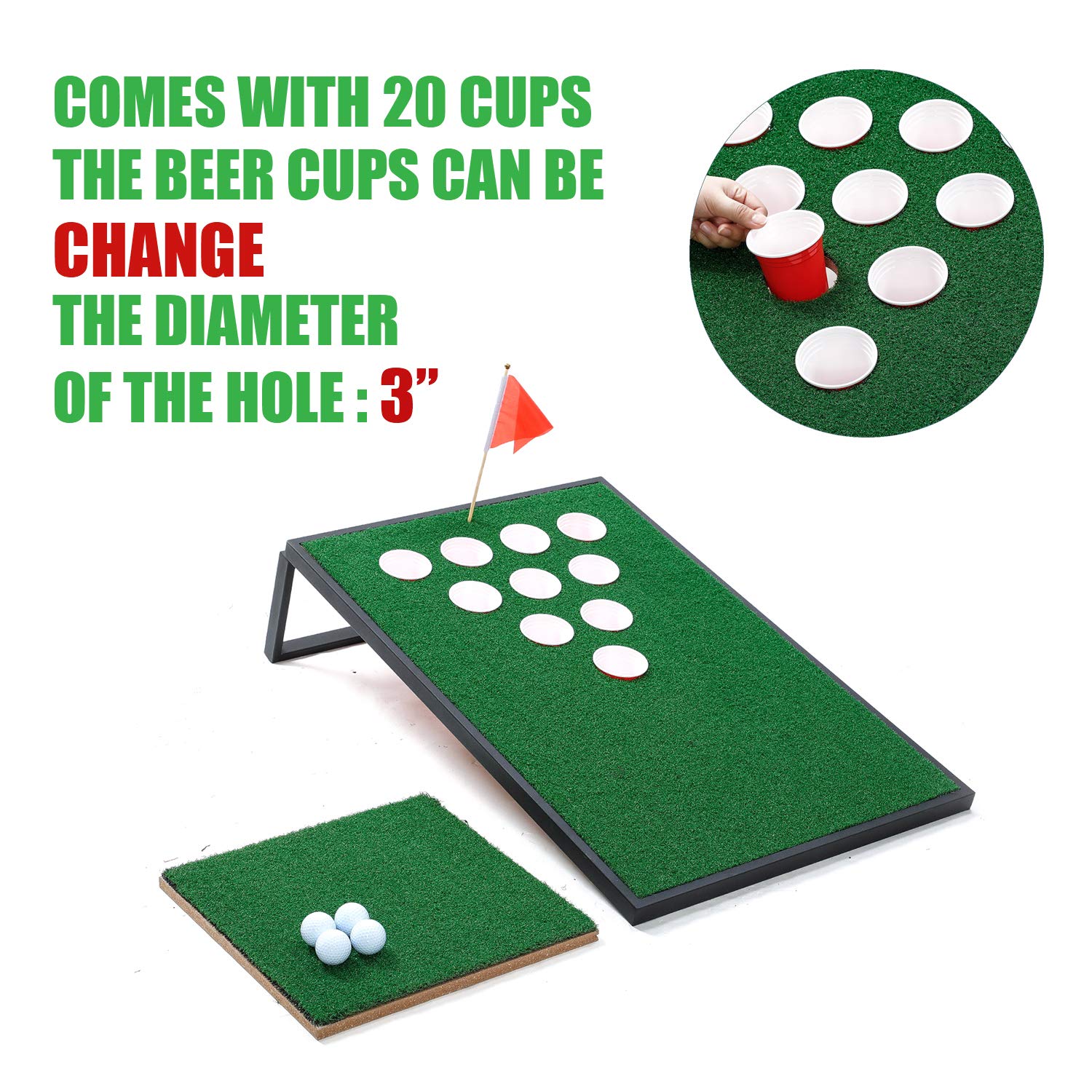 Premium Golf Cornhole & Pong Game Set with Chipping Mats & Balls - Fun Backyard, Tailgate, and Outdoor Party Game - Perfect Gift for Golfers, Family, and Friends