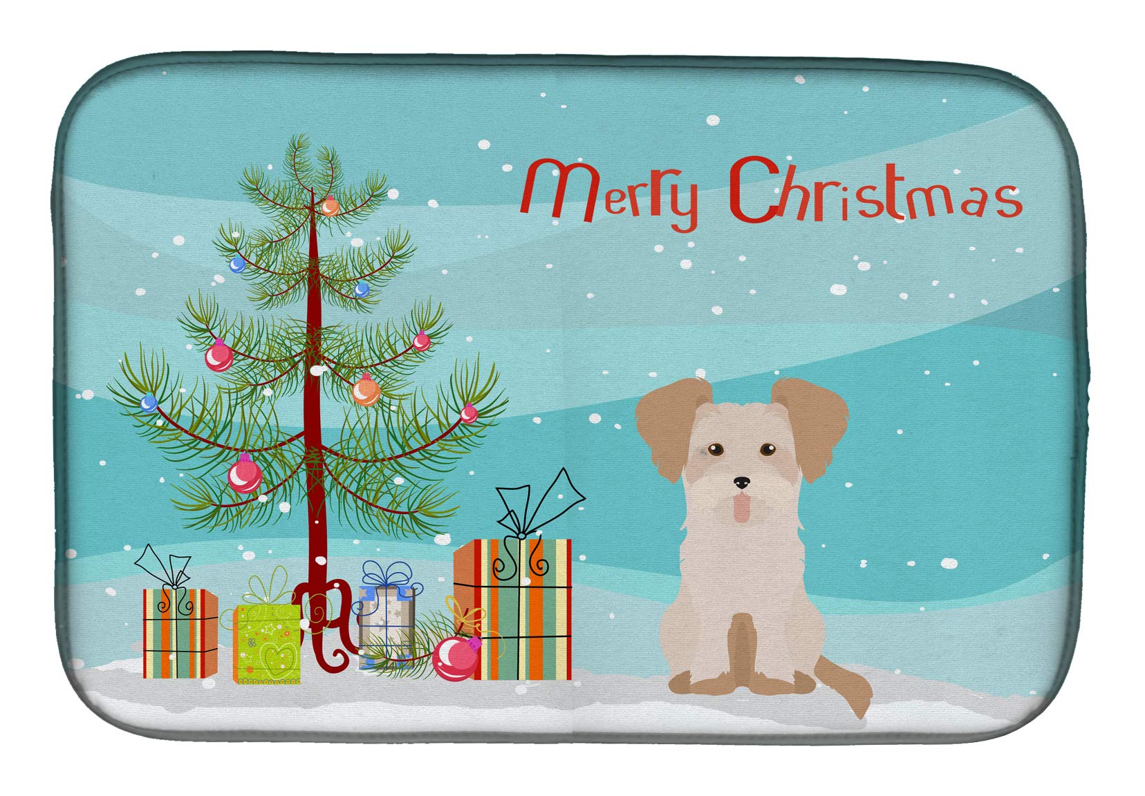Caroline's Treasures CK3889DDM Morkie Christmas Tree Dish Drying Mat - Absorbent Kitchen Countertop Pad (14x21 Inch, Multicolor) | Holiday Decor & Dish Drainer for Festive Kitchens