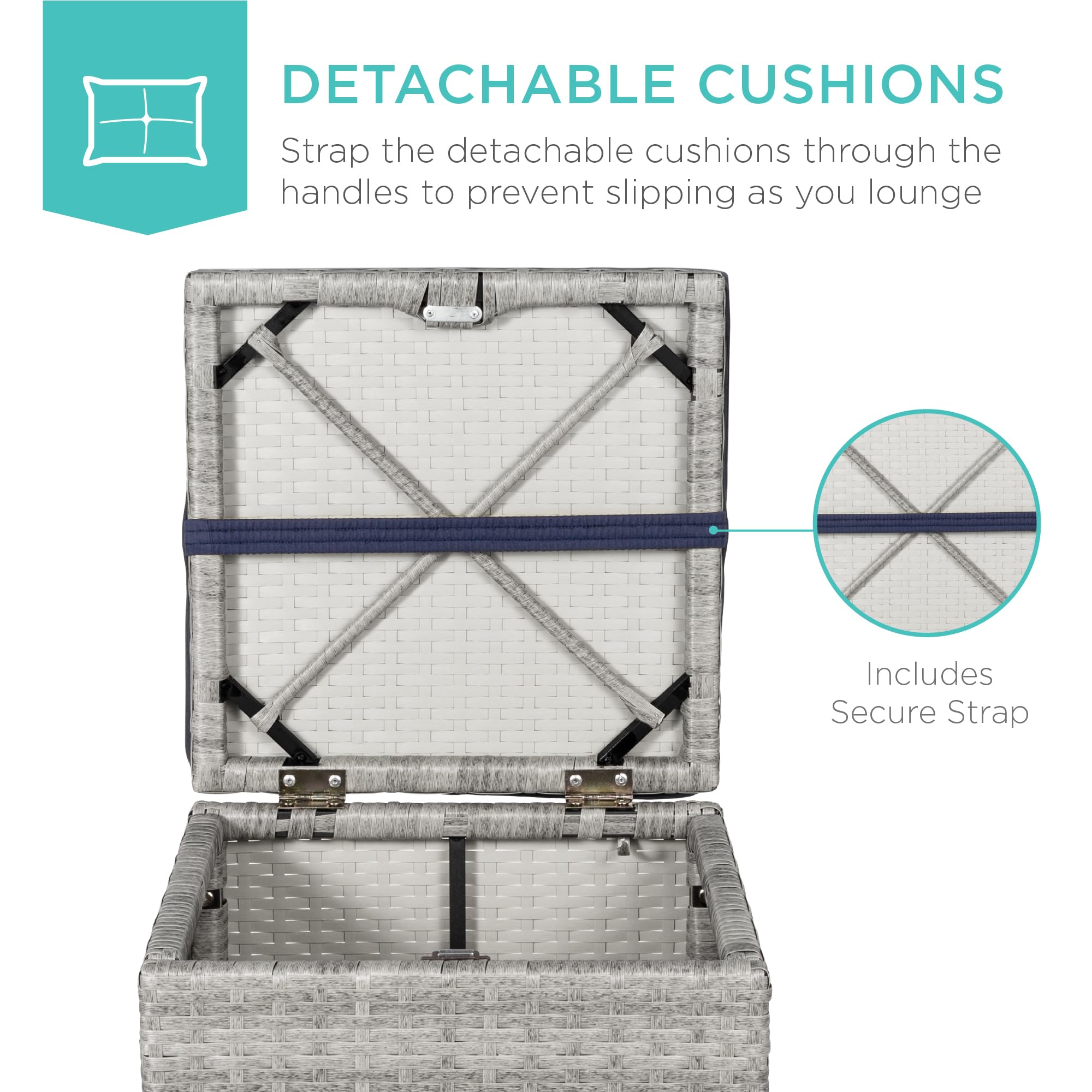 Best Choice Products Set of 2 Wicker Storage Ottomans - Gray/Navy, Multipurpose Outdoor Furniture for Patio, Backyard, Garden | Extra Seating, Footrest, Side Table with Removable Cushions | Perfect for Outdoor Relaxation, Entertaining Guests & Small Space Storage