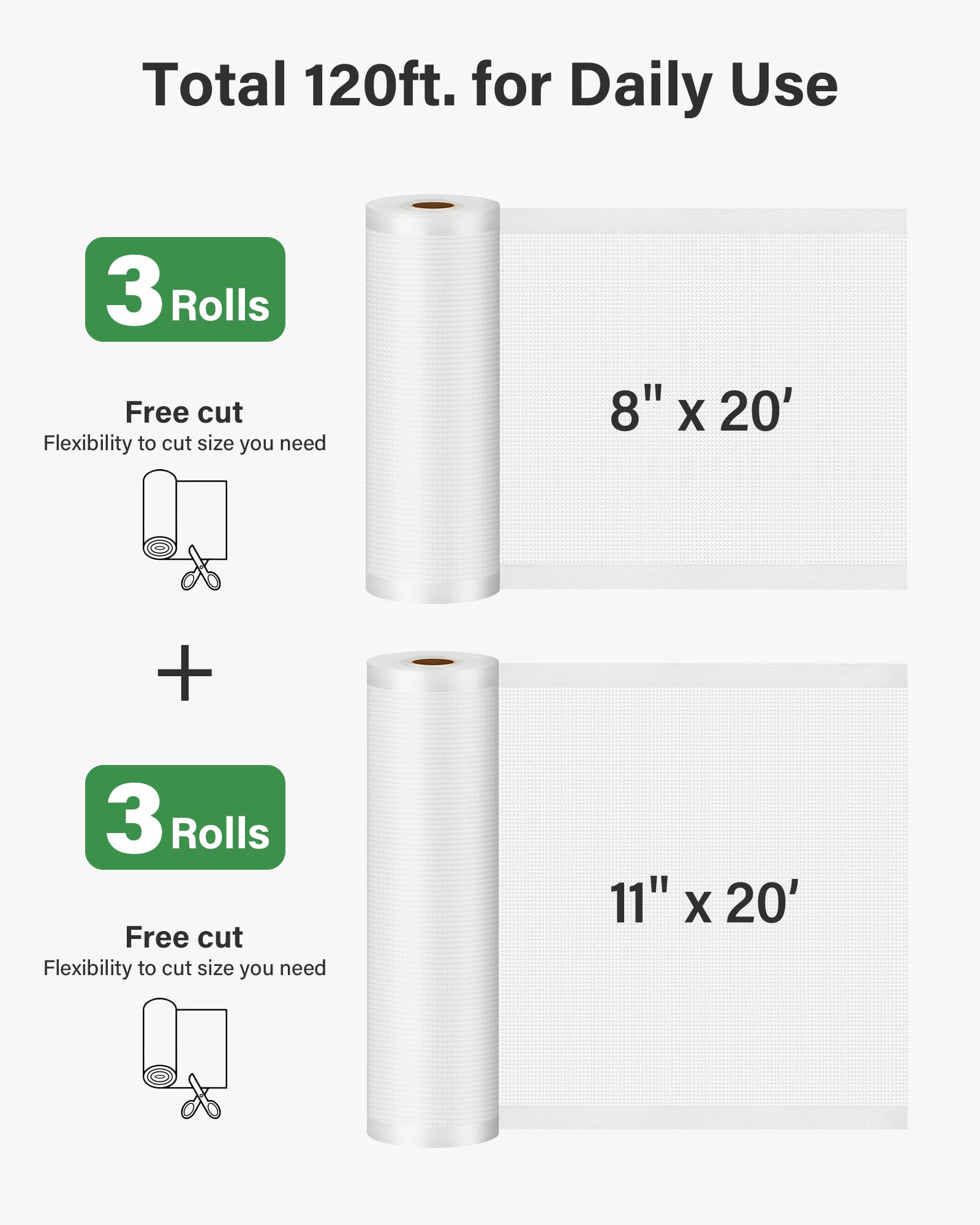 Kootek Vacuum Sealer Bags for Food Storage - 6 Rolls (3 Rolls 8
